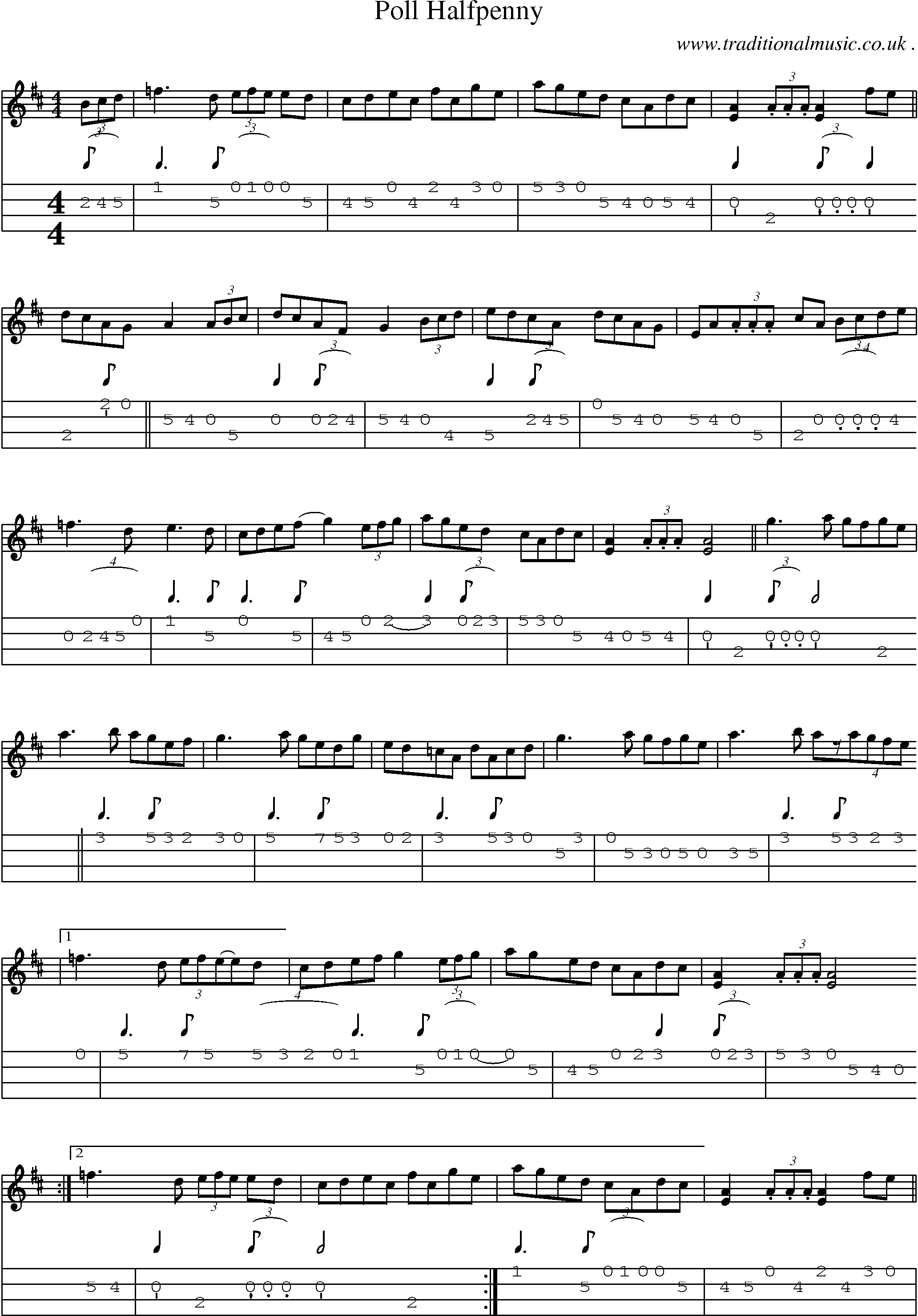 Sheet-Music and Mandolin Tabs for Poll Halfpenny