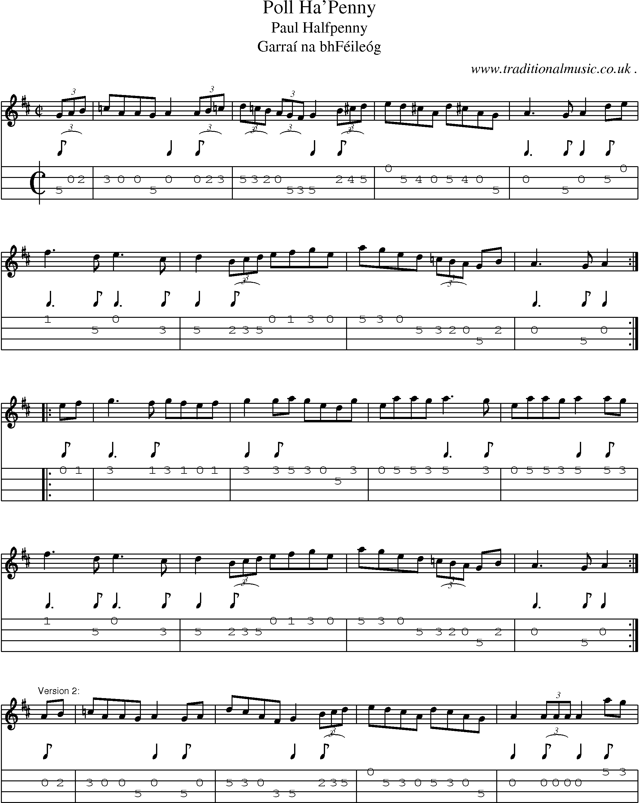 Sheet-Music and Mandolin Tabs for Poll Hapenny