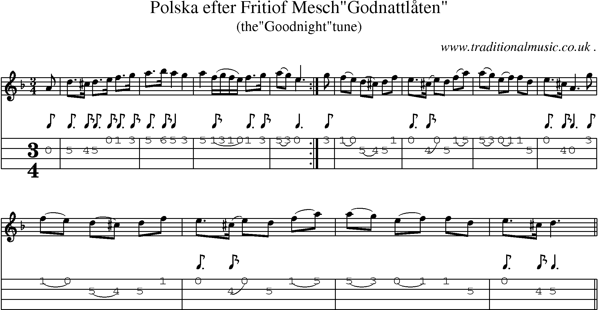 Sheet-Music and Mandolin Tabs for Polska Efter Fritiof Meschgodnattlaaten