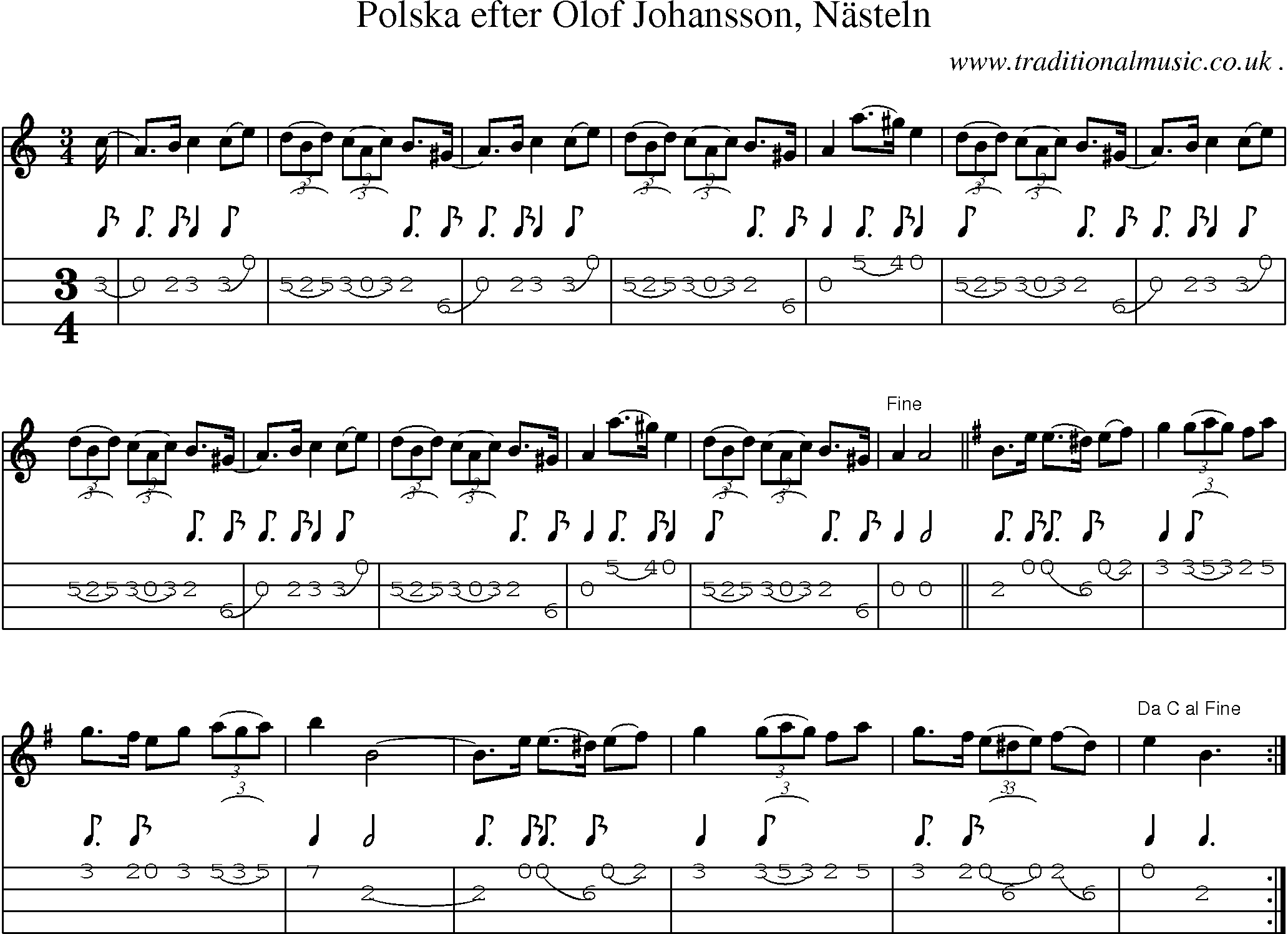 Sheet-Music and Mandolin Tabs for Polska Efter Olof Johansson Nasteln