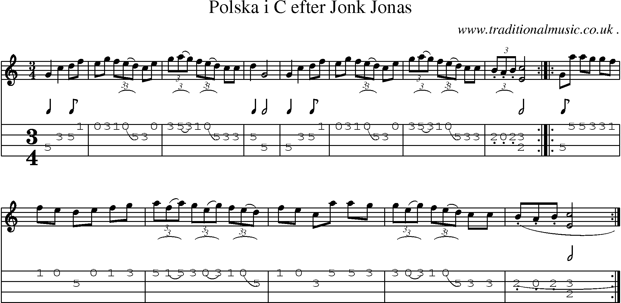 Sheet-Music and Mandolin Tabs for Polska I C Efter Jonk Jonas