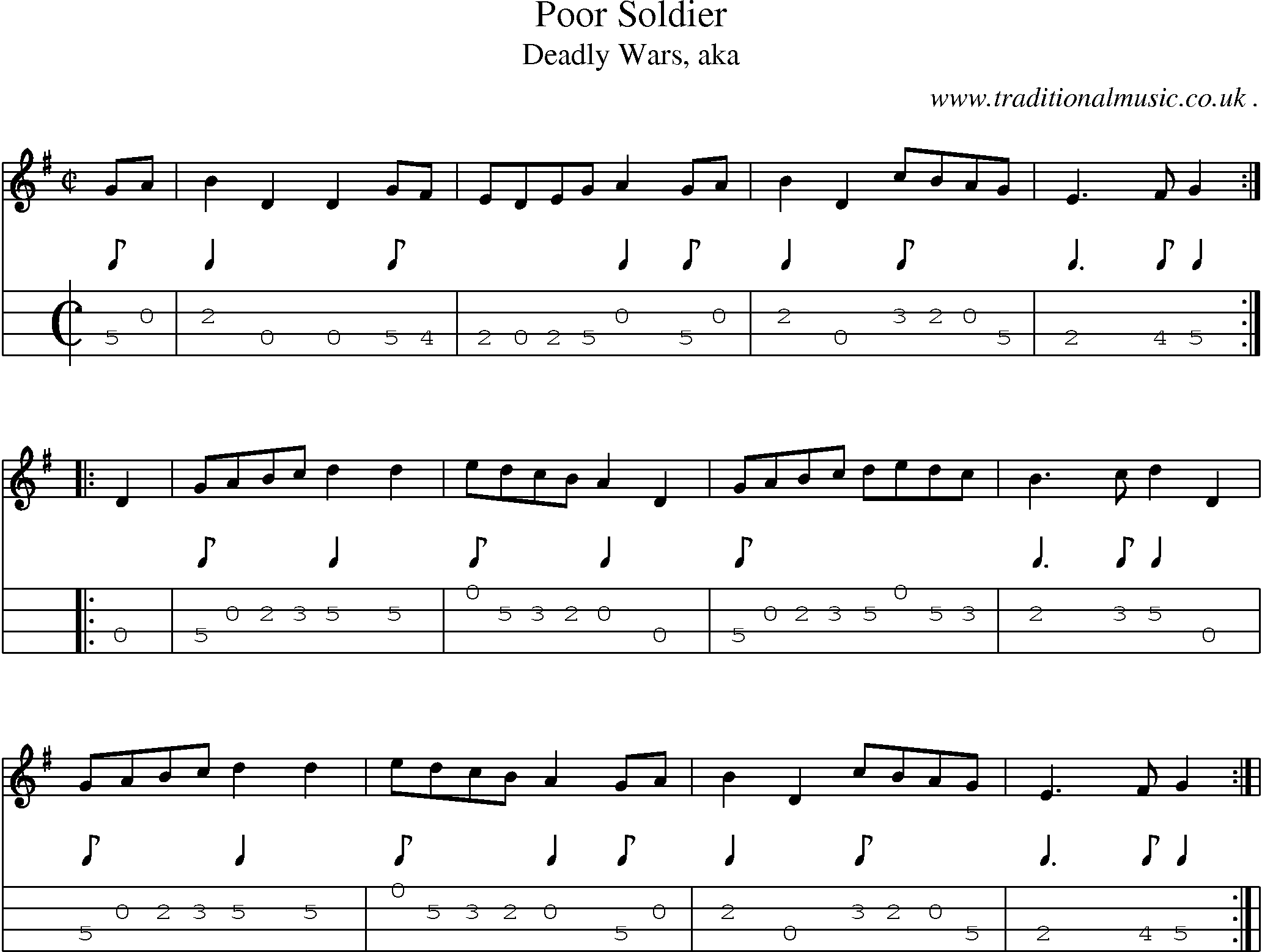 Sheet-Music and Mandolin Tabs for Poor Soldier