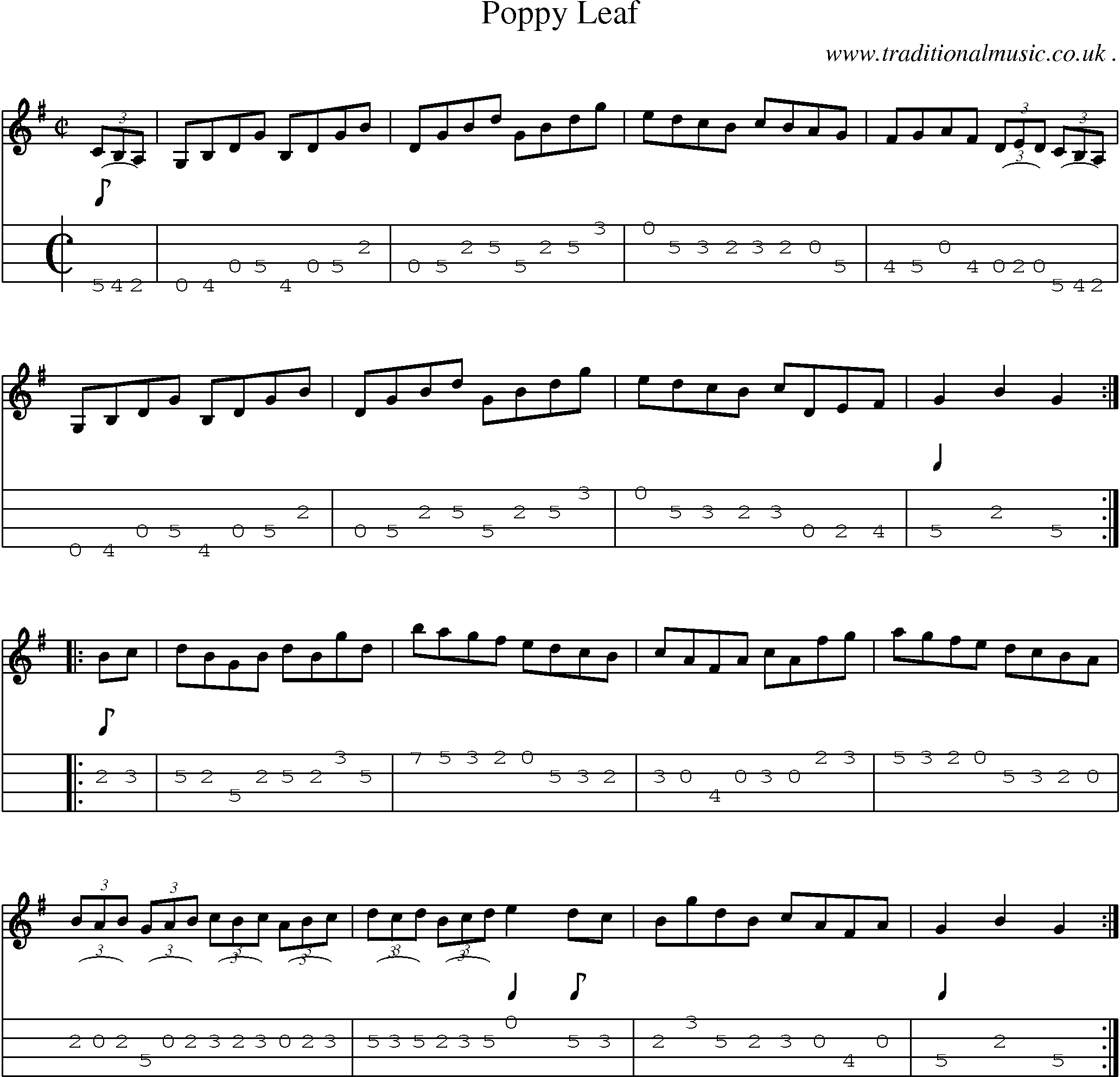 Sheet-Music and Mandolin Tabs for Poppy Leaf