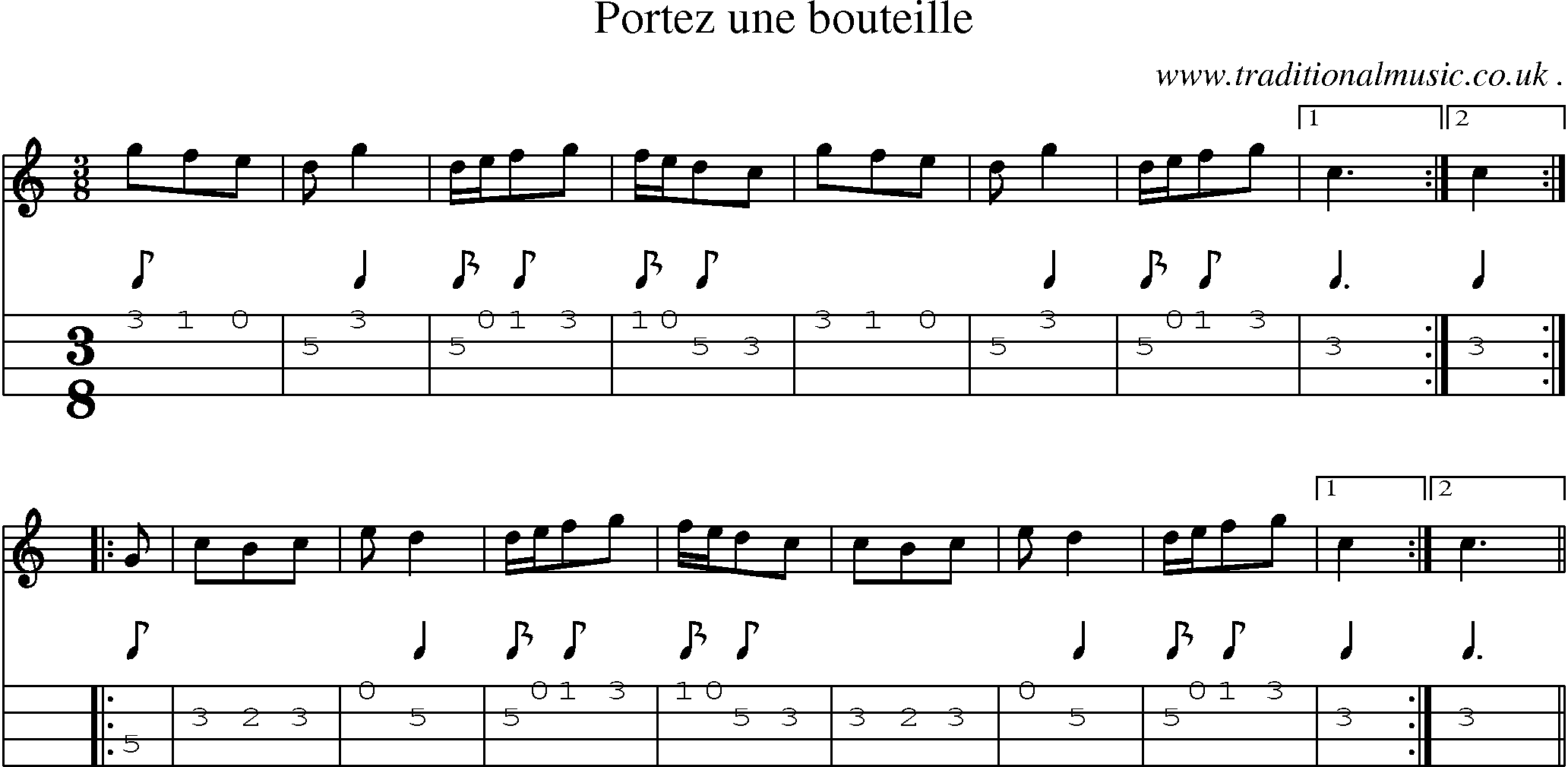 Sheet-Music and Mandolin Tabs for Portez Une Bouteille