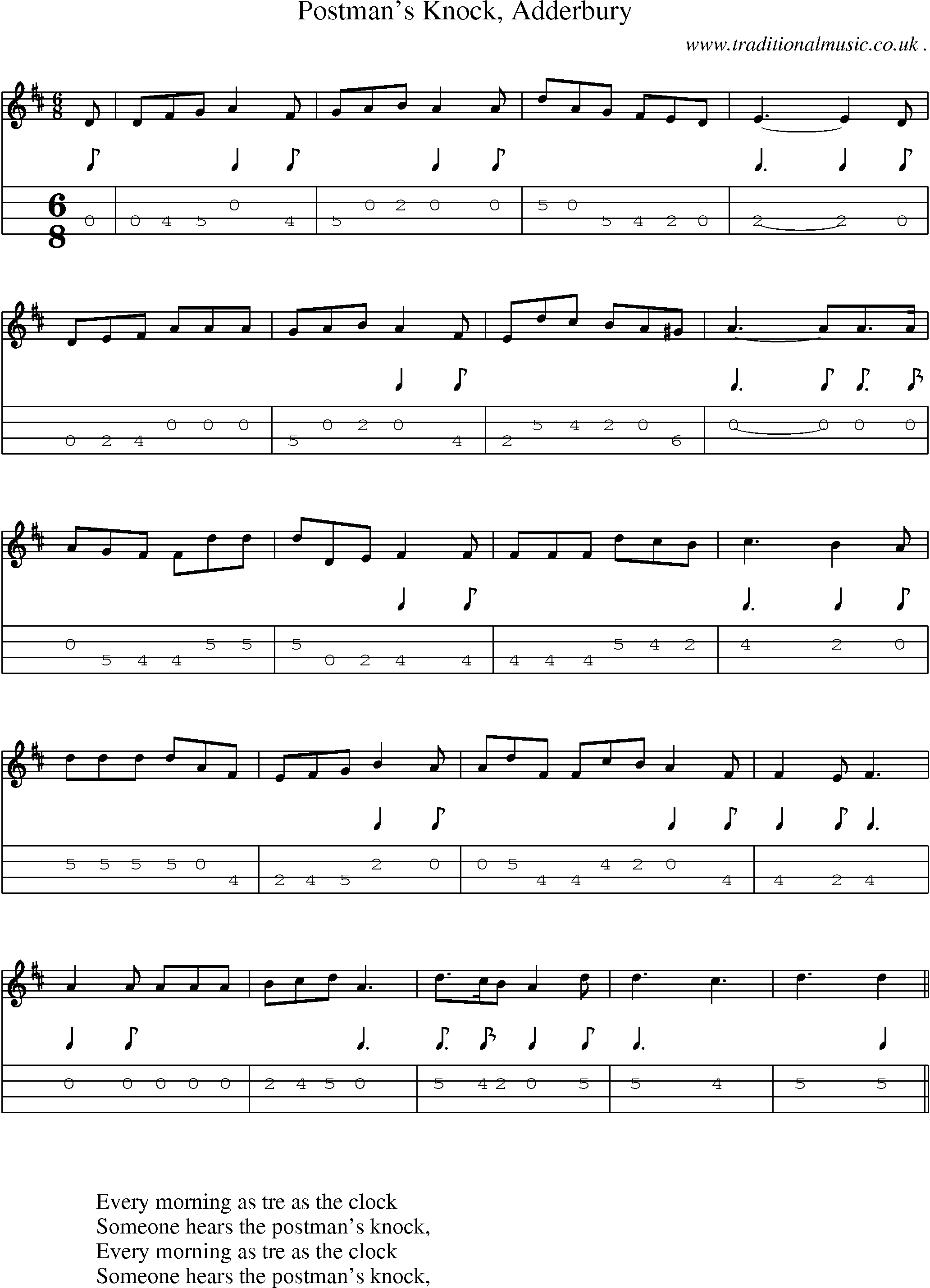 Sheet-Music and Mandolin Tabs for Postmans Knock Adderbury
