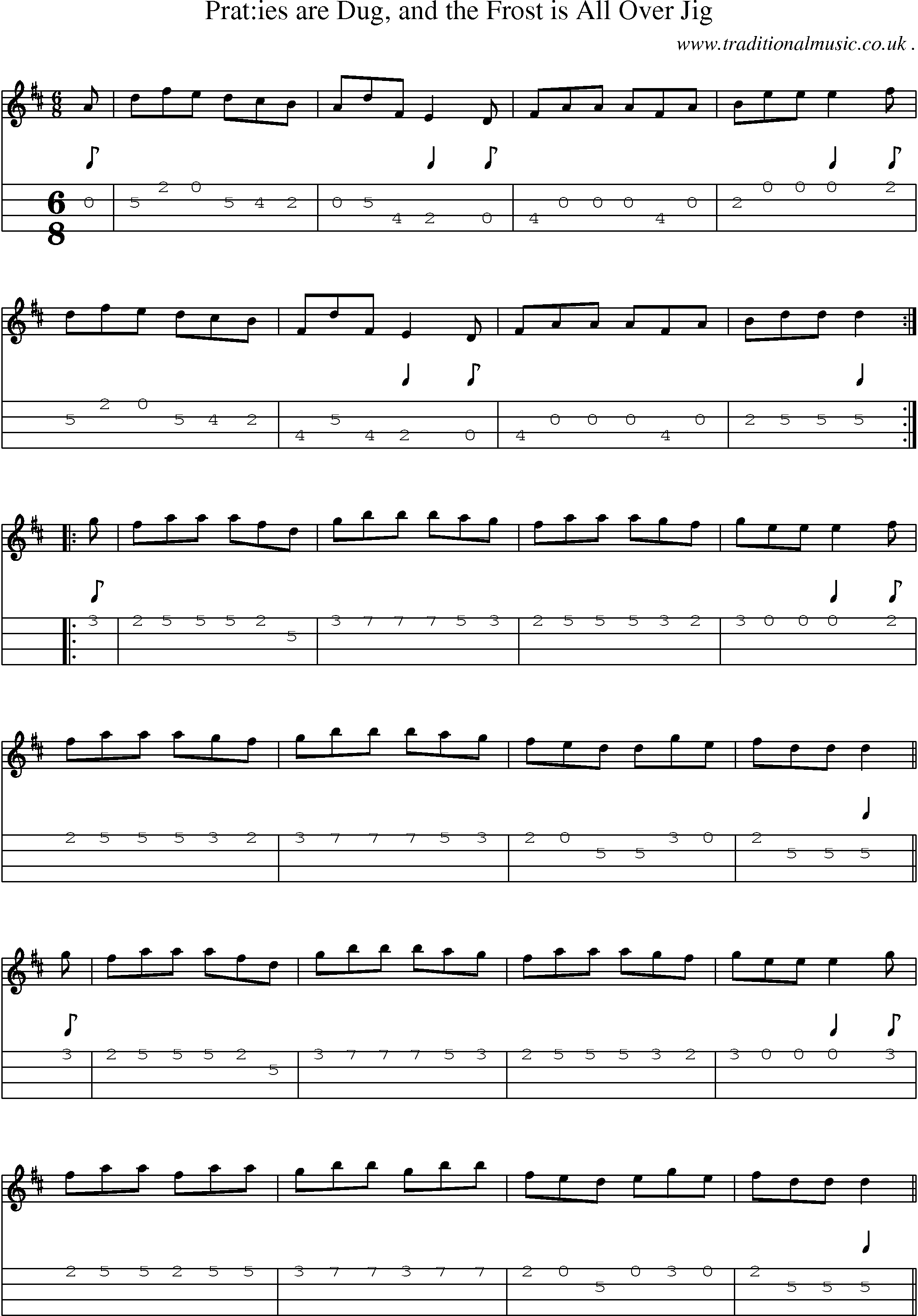 Sheet-Music and Mandolin Tabs for Praties Are Dug And The Frost Is All Over Jig