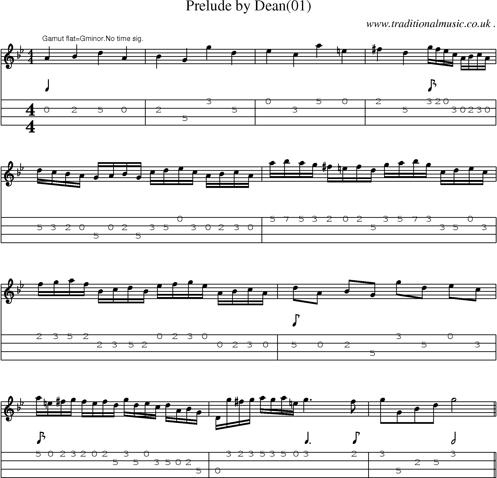 Sheet-Music and Mandolin Tabs for Prelude By Dean(01)