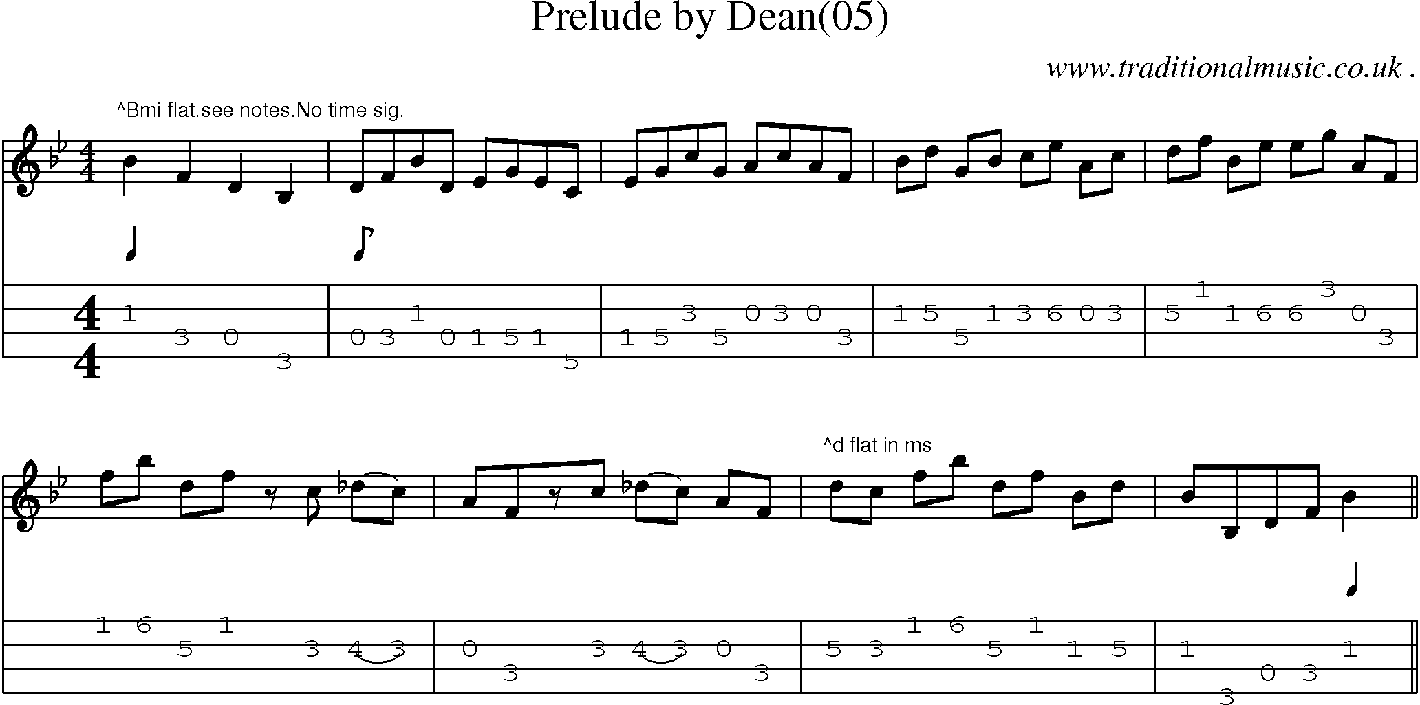 Sheet-Music and Mandolin Tabs for Prelude By Dean(05)