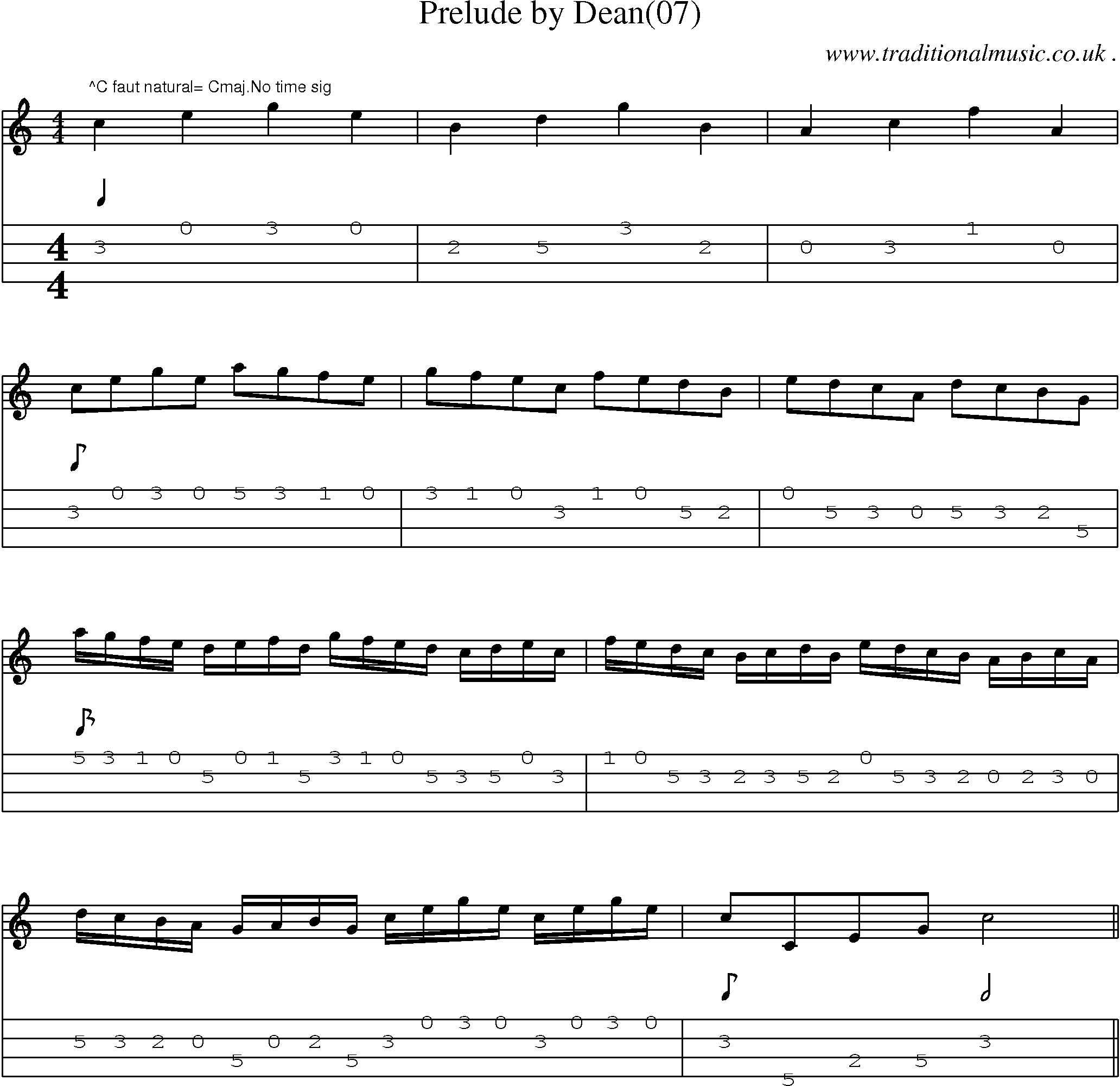 Sheet-Music and Mandolin Tabs for Prelude By Dean(07)