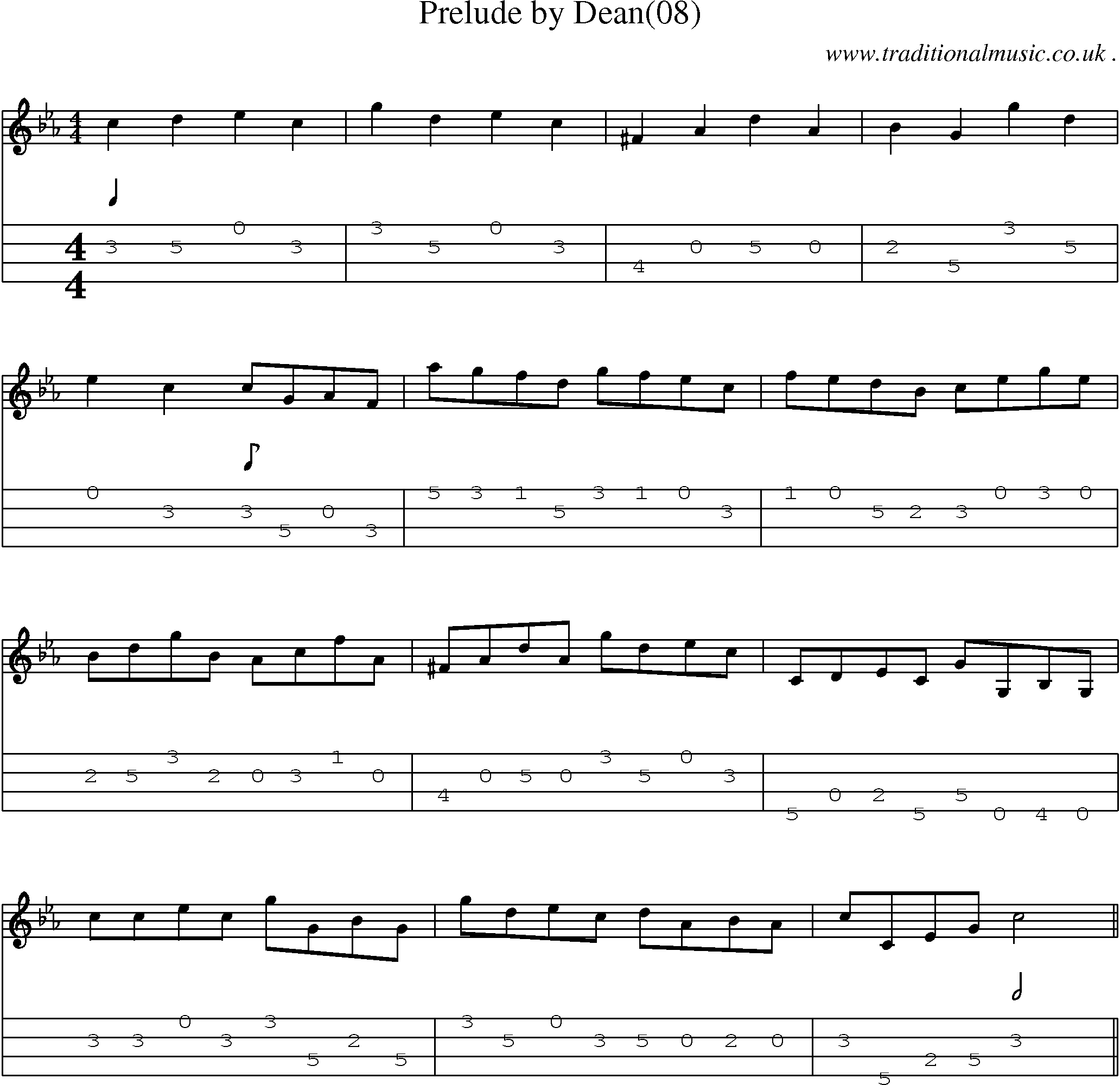 Sheet-Music and Mandolin Tabs for Prelude By Dean(08)