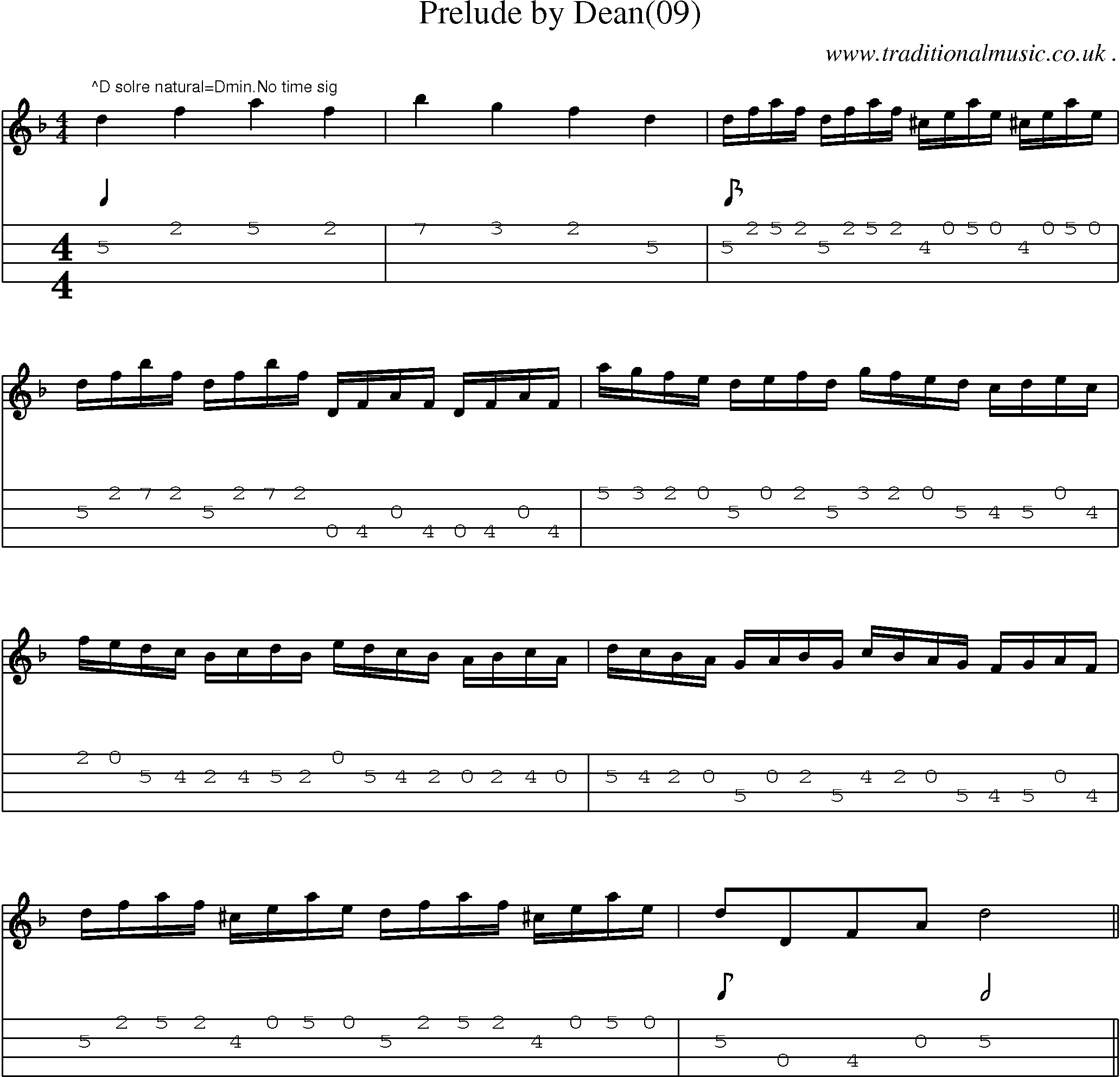 Sheet-Music and Mandolin Tabs for Prelude By Dean(09)