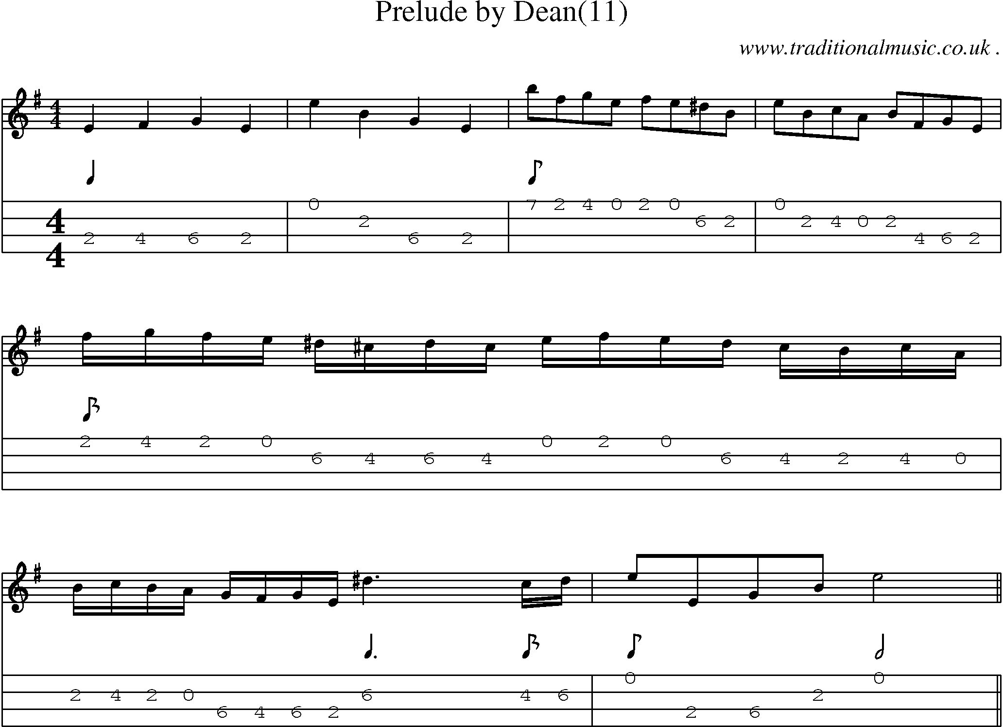 Sheet-Music and Mandolin Tabs for Prelude By Dean(11)
