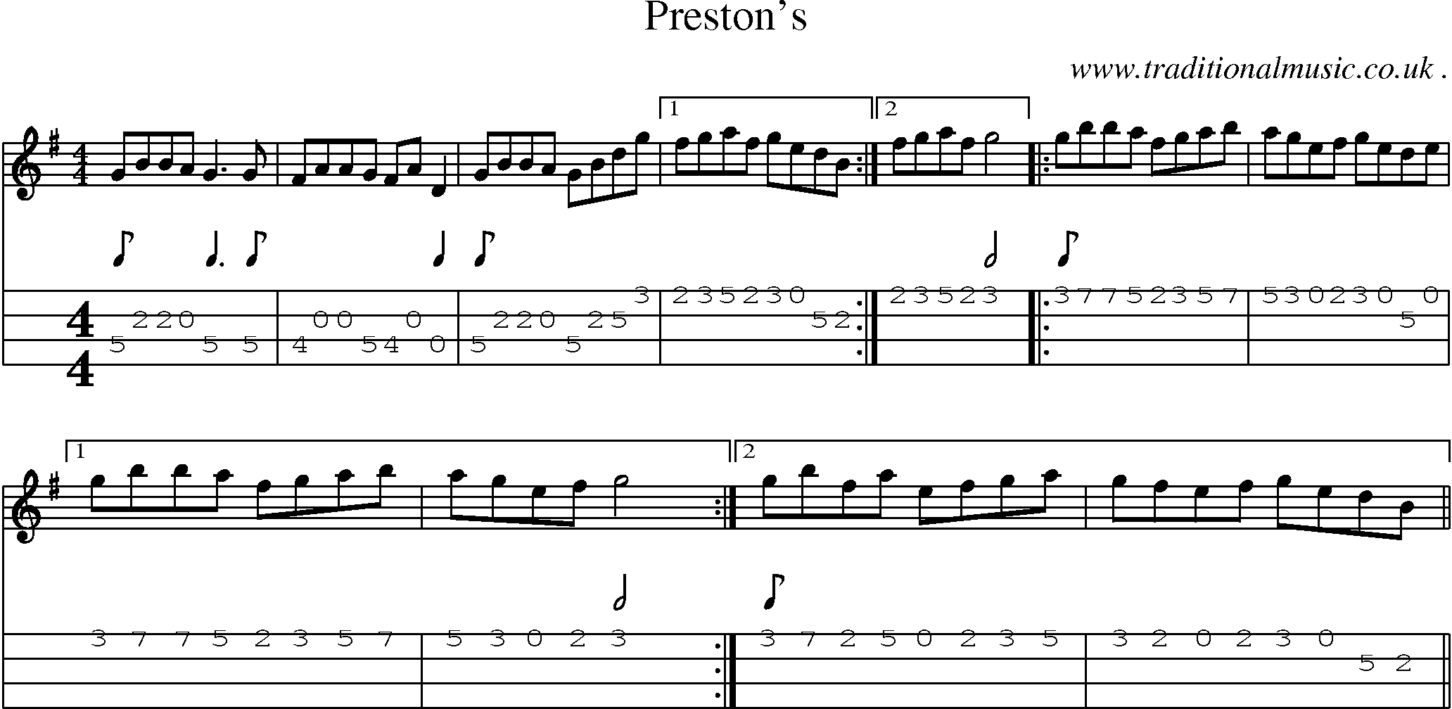 Sheet-Music and Mandolin Tabs for Prestons