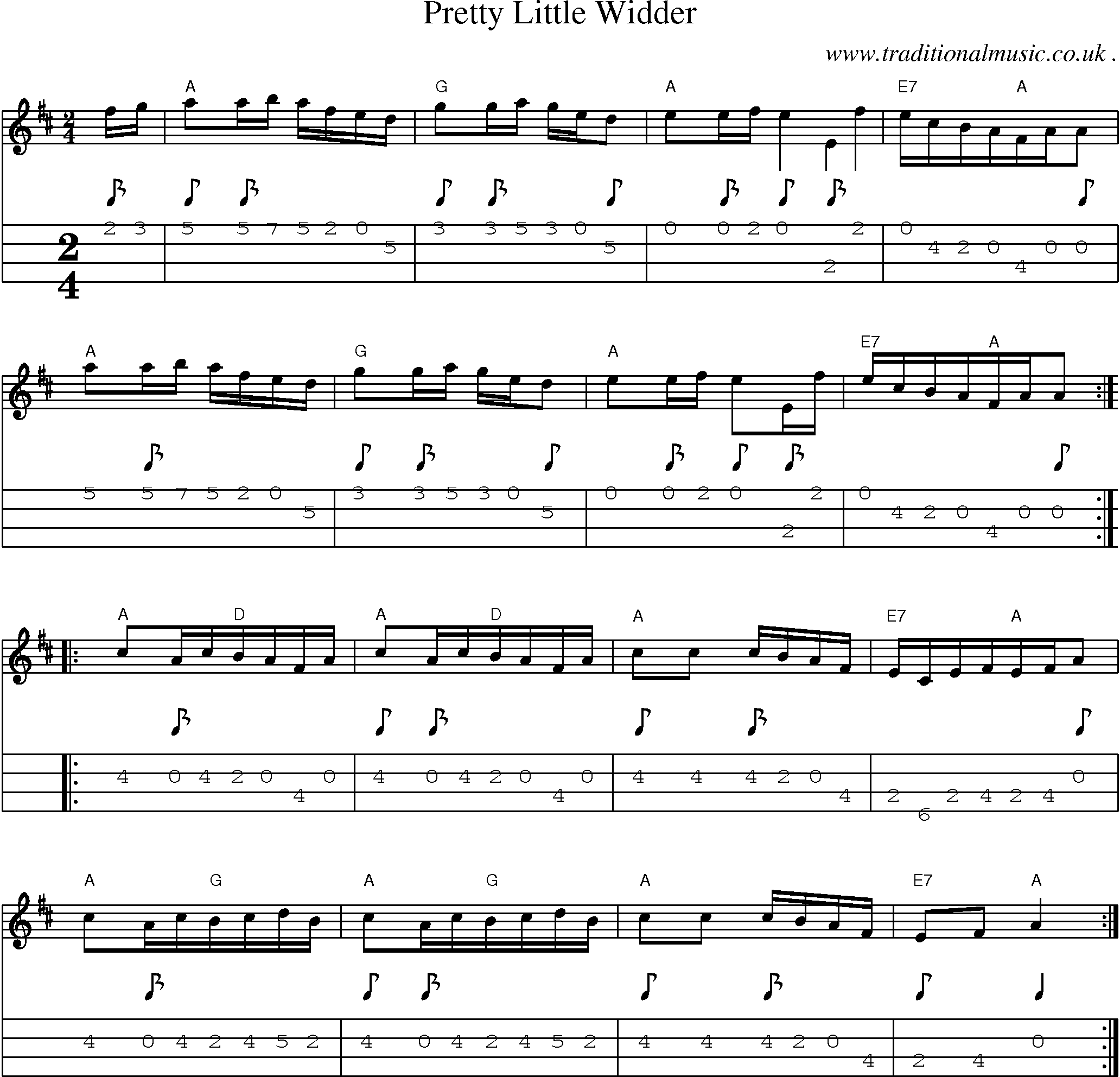 Sheet-Music and Mandolin Tabs for Pretty Little Widder