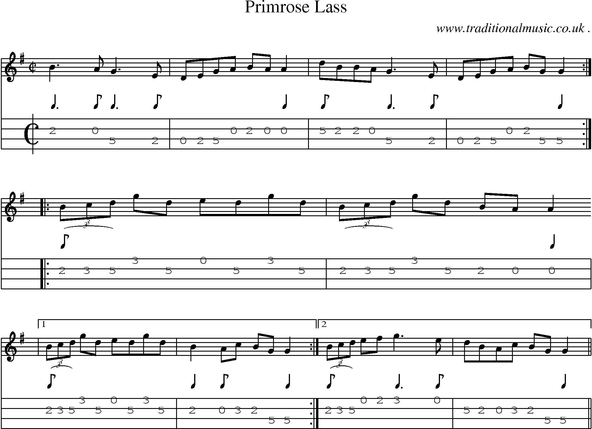 Sheet-Music and Mandolin Tabs for Primrose Lass