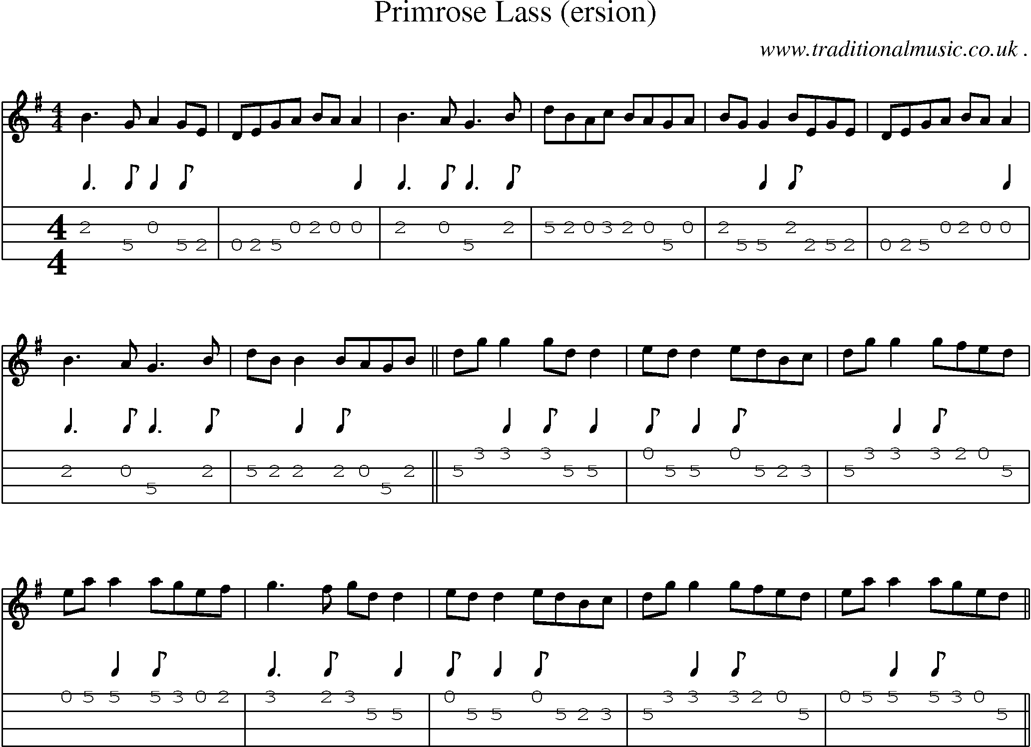 Sheet-Music and Mandolin Tabs for Primrose Lass (ersion)