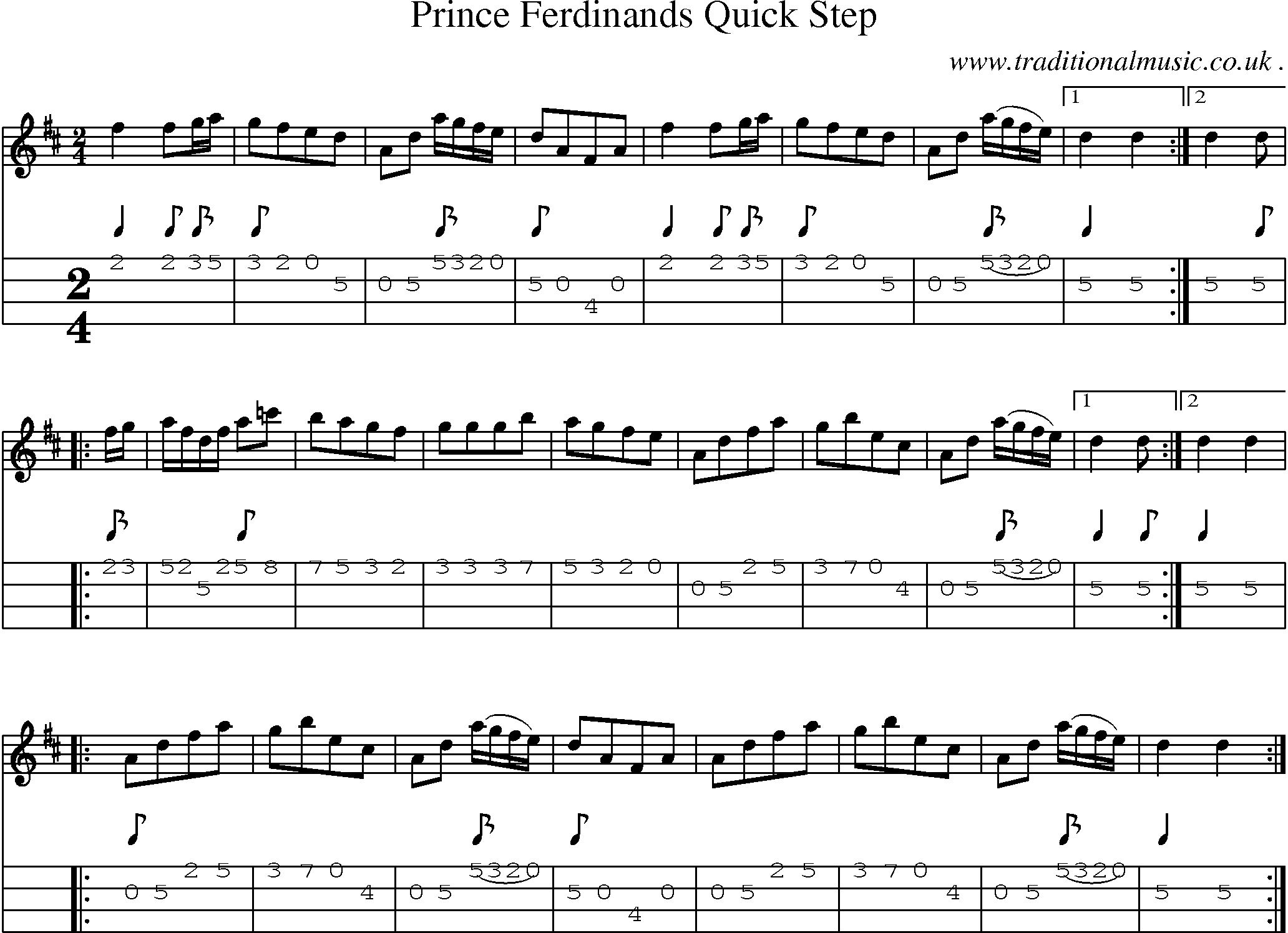 Sheet-Music and Mandolin Tabs for Prince Ferdinands Quick Step