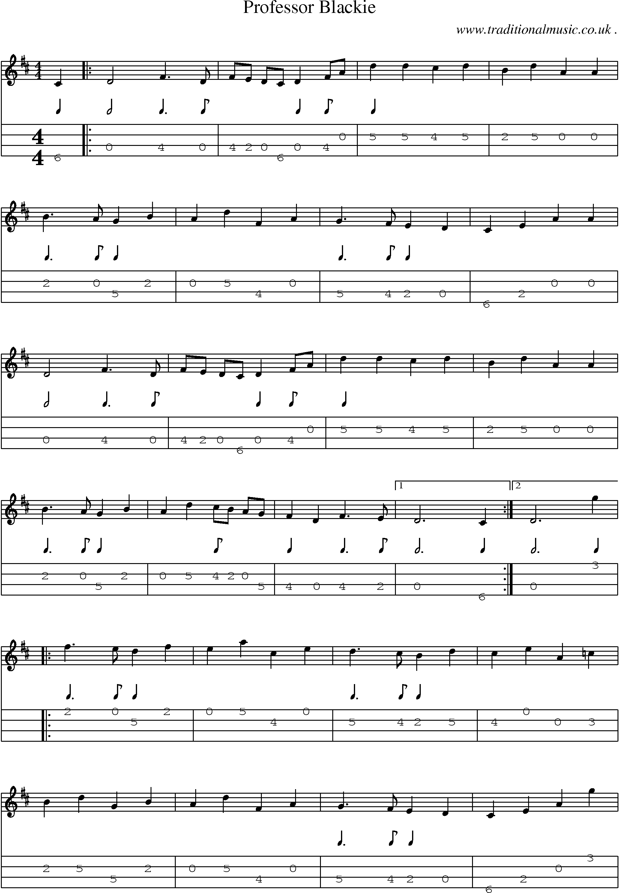 Sheet-Music and Mandolin Tabs for Professor Blackie