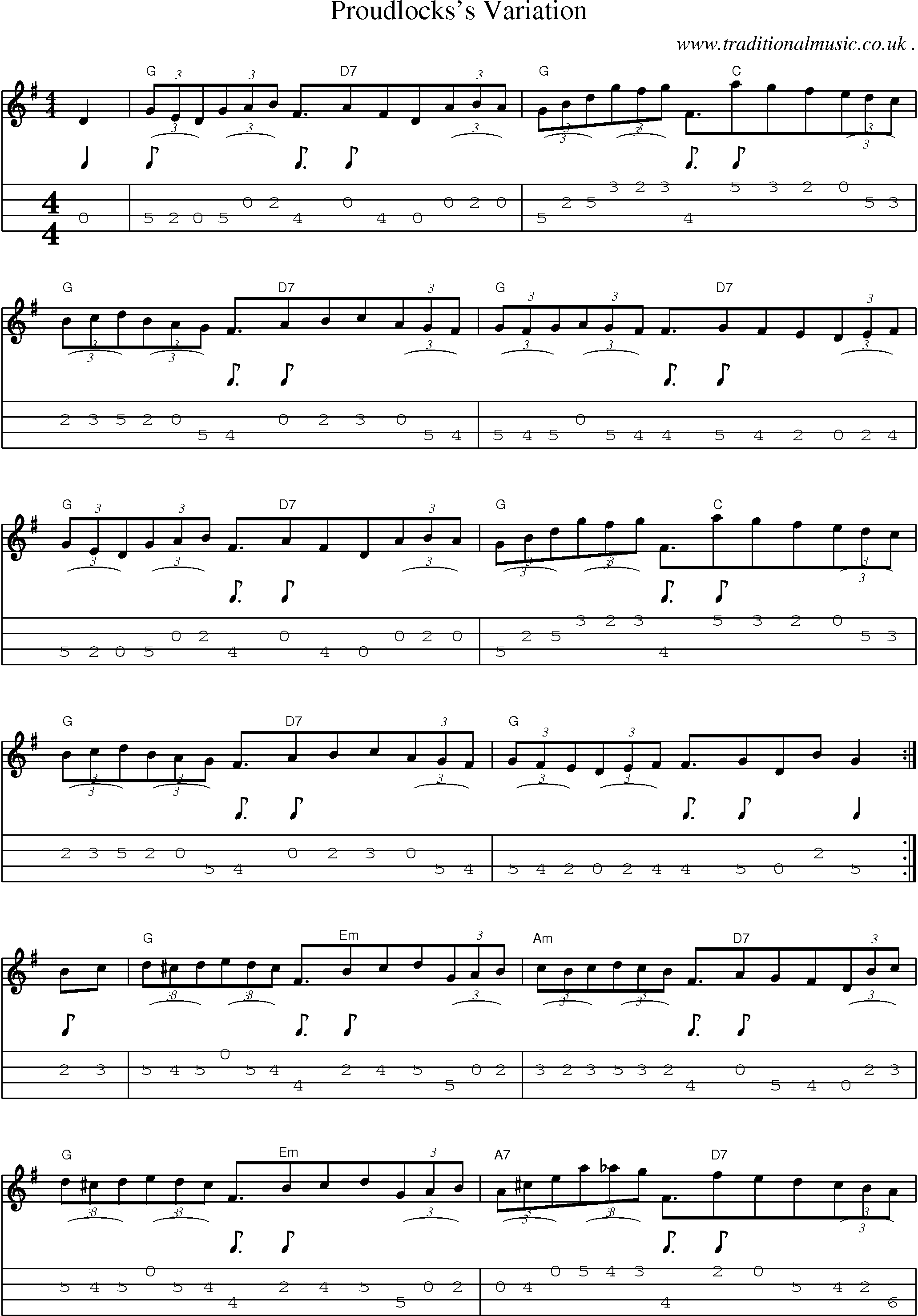 Sheet-Music and Mandolin Tabs for Proudlockss Variation