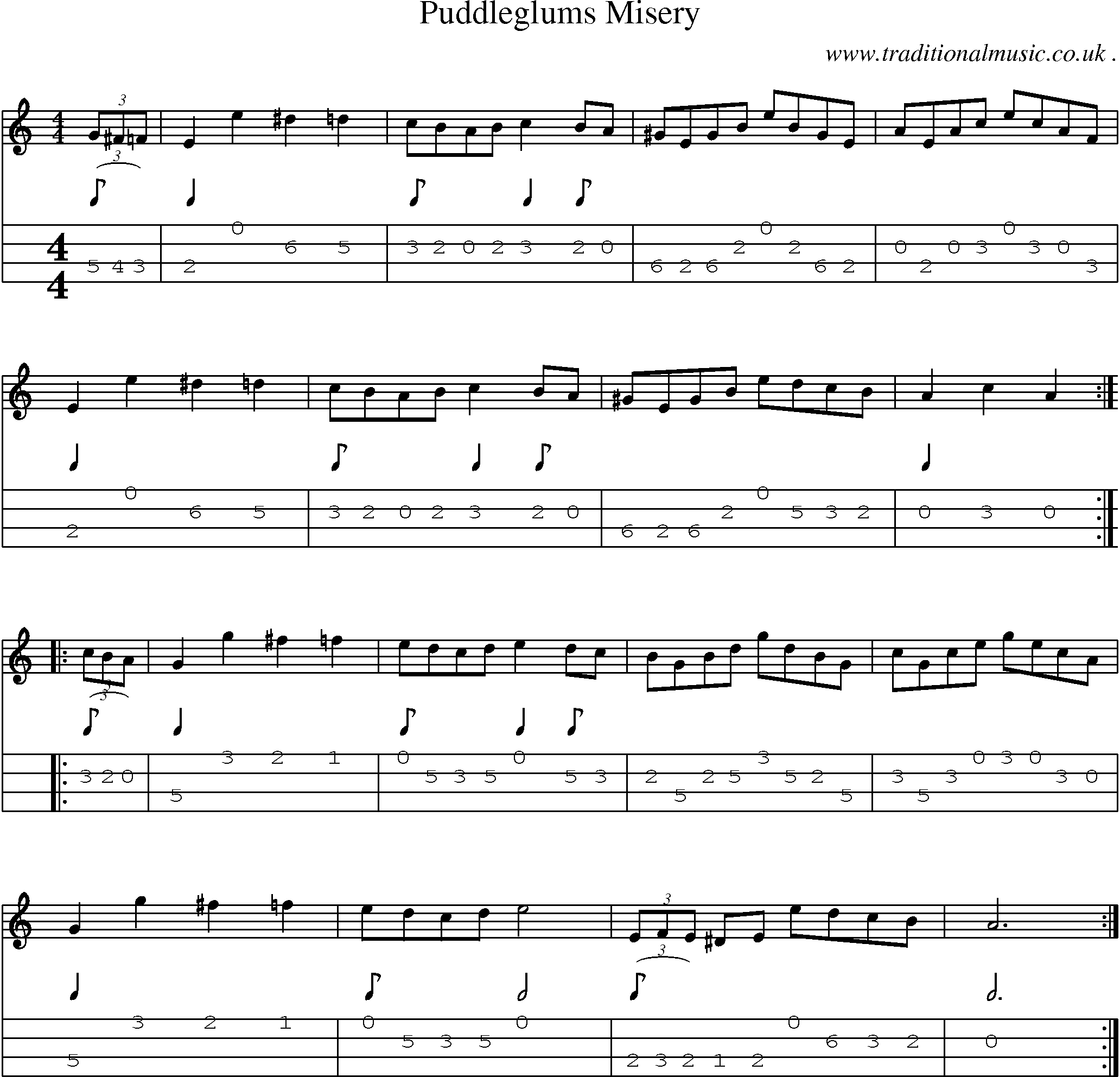 Sheet-Music and Mandolin Tabs for Puddleglums Misery