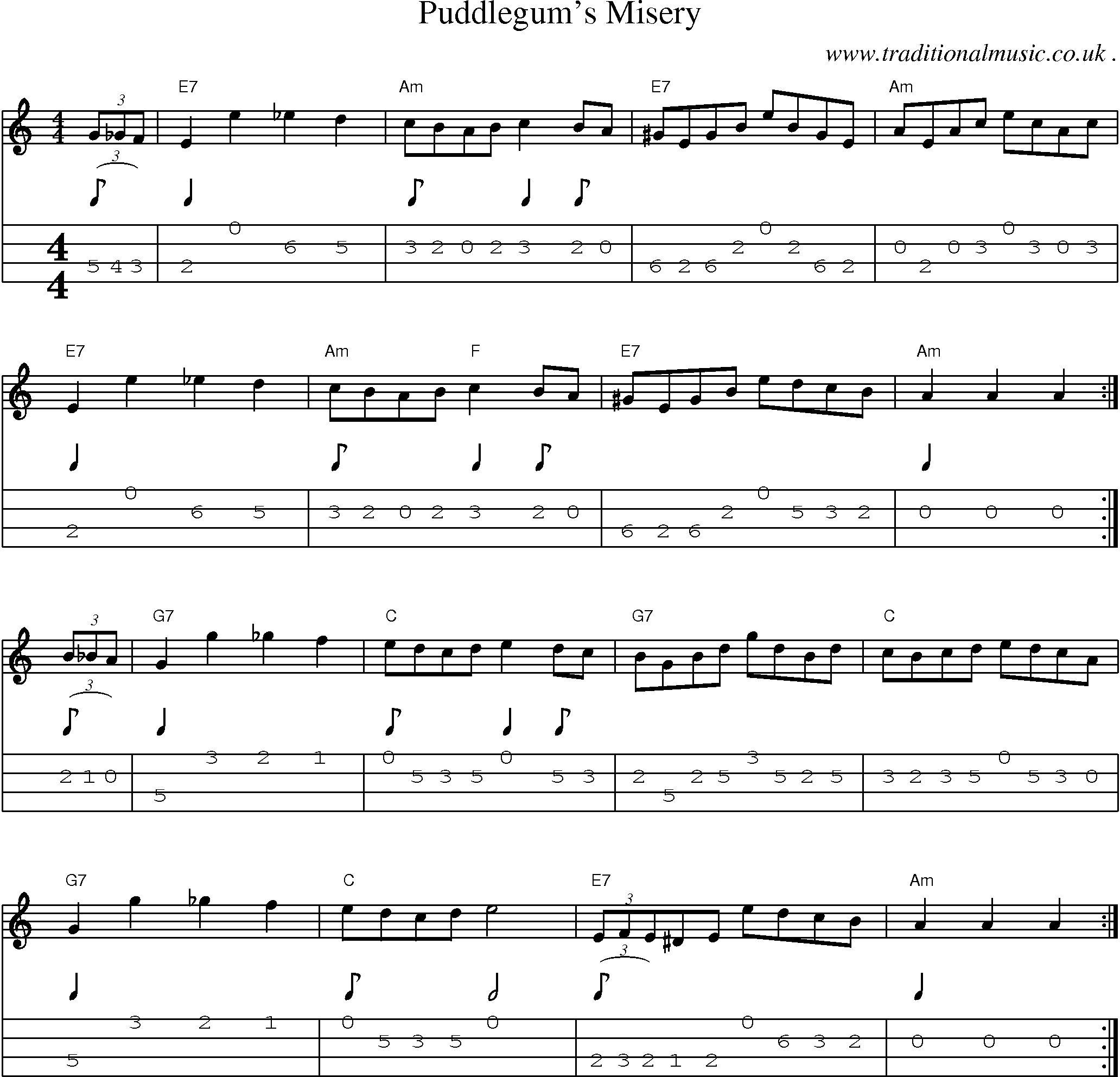 Sheet-Music and Mandolin Tabs for Puddlegums Misery