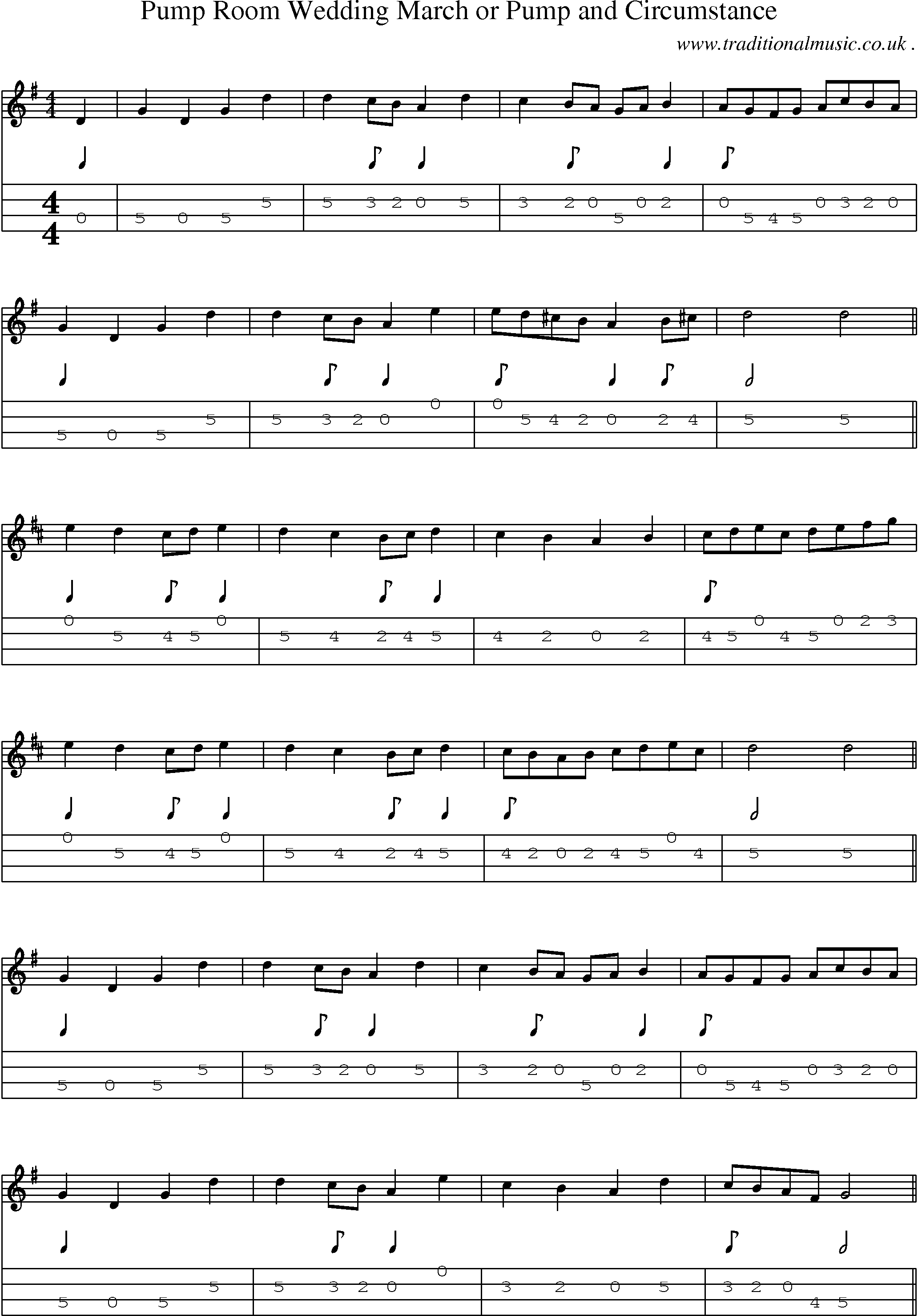 Sheet-Music and Mandolin Tabs for Pump Room Wedding March Or Pump And Circumstance