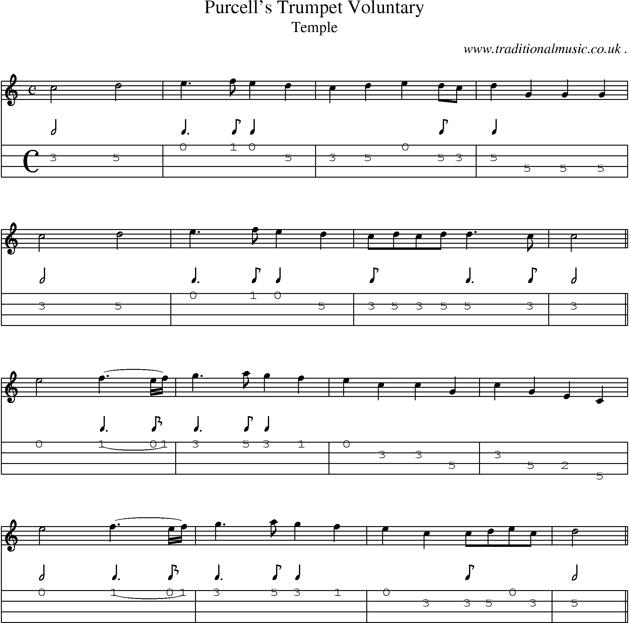 Sheet-Music and Mandolin Tabs for Purcells Trumpet Voluntary
