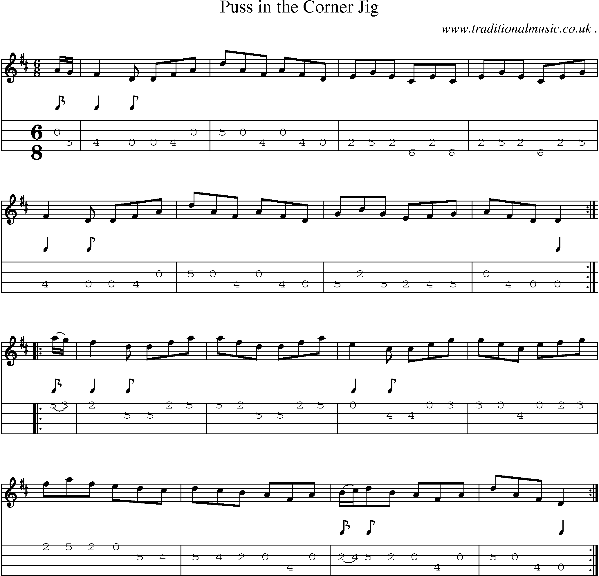 Sheet-Music and Mandolin Tabs for Puss In The Corner Jig