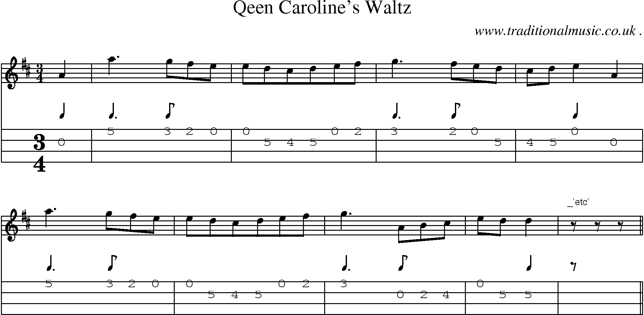 Sheet-Music and Mandolin Tabs for Qeen Carolines Waltz