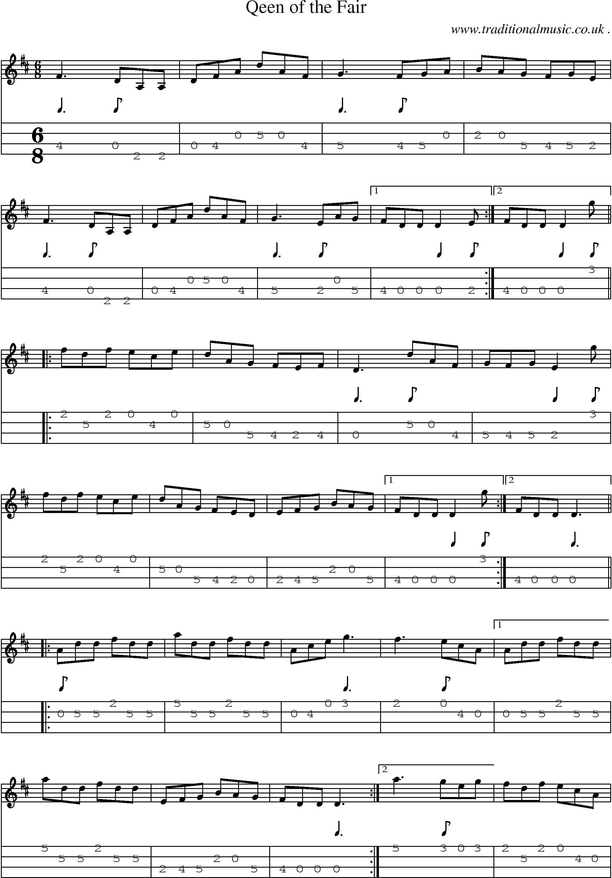 Sheet-Music and Mandolin Tabs for Qeen Of The Fair