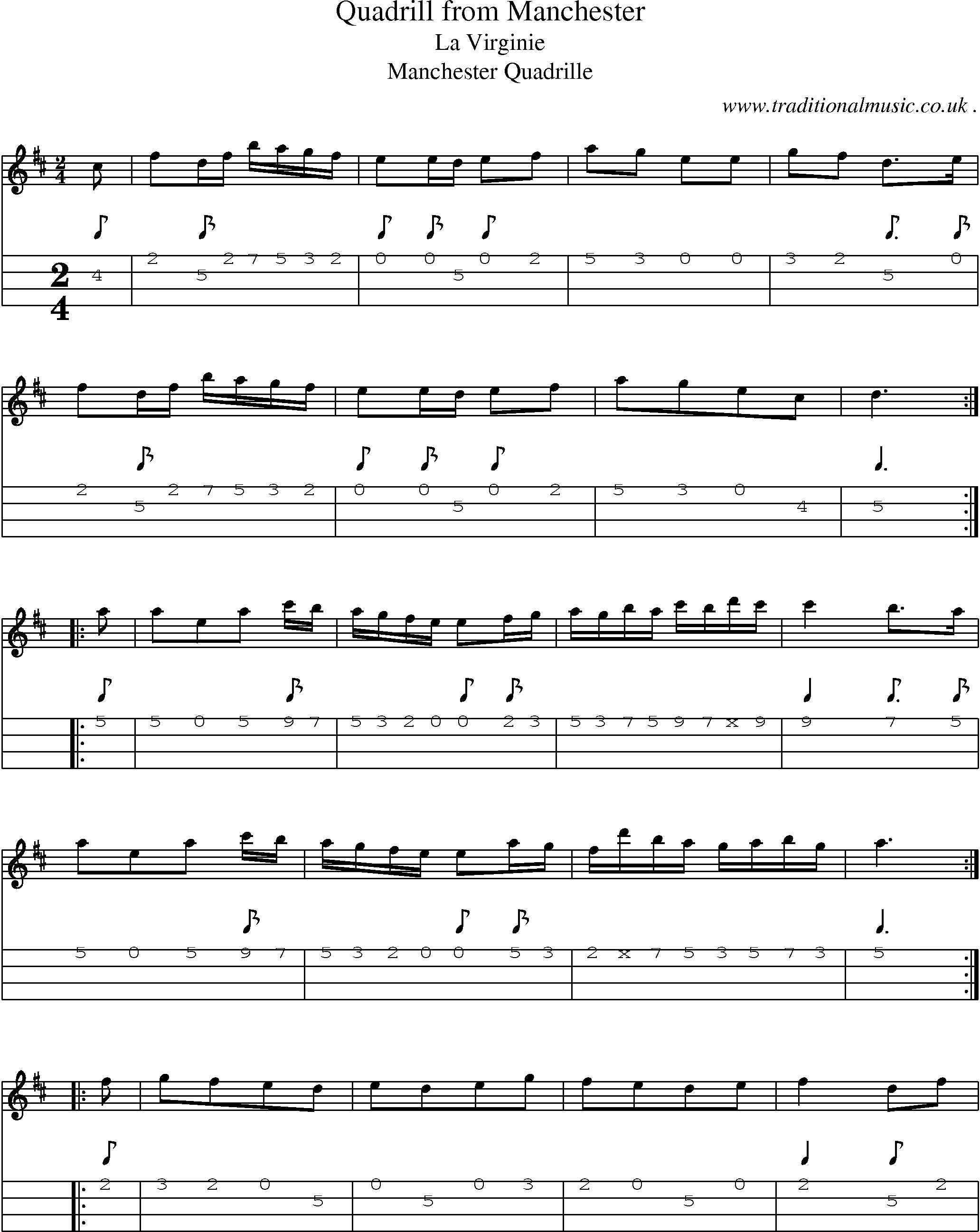 Sheet-Music and Mandolin Tabs for Quadrill From Manchester