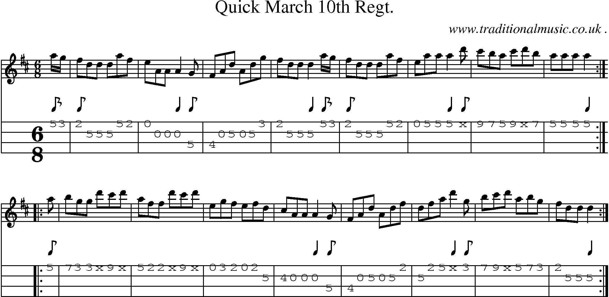 Sheet-Music and Mandolin Tabs for Quick March 10th Regt