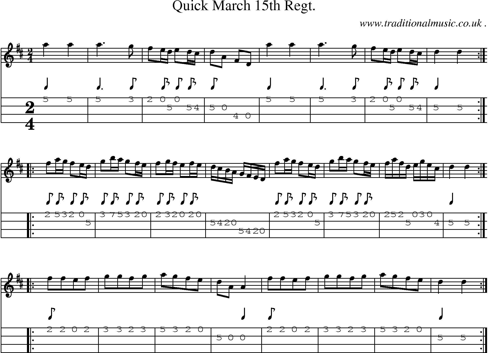 Sheet-Music and Mandolin Tabs for Quick March 15th Regt