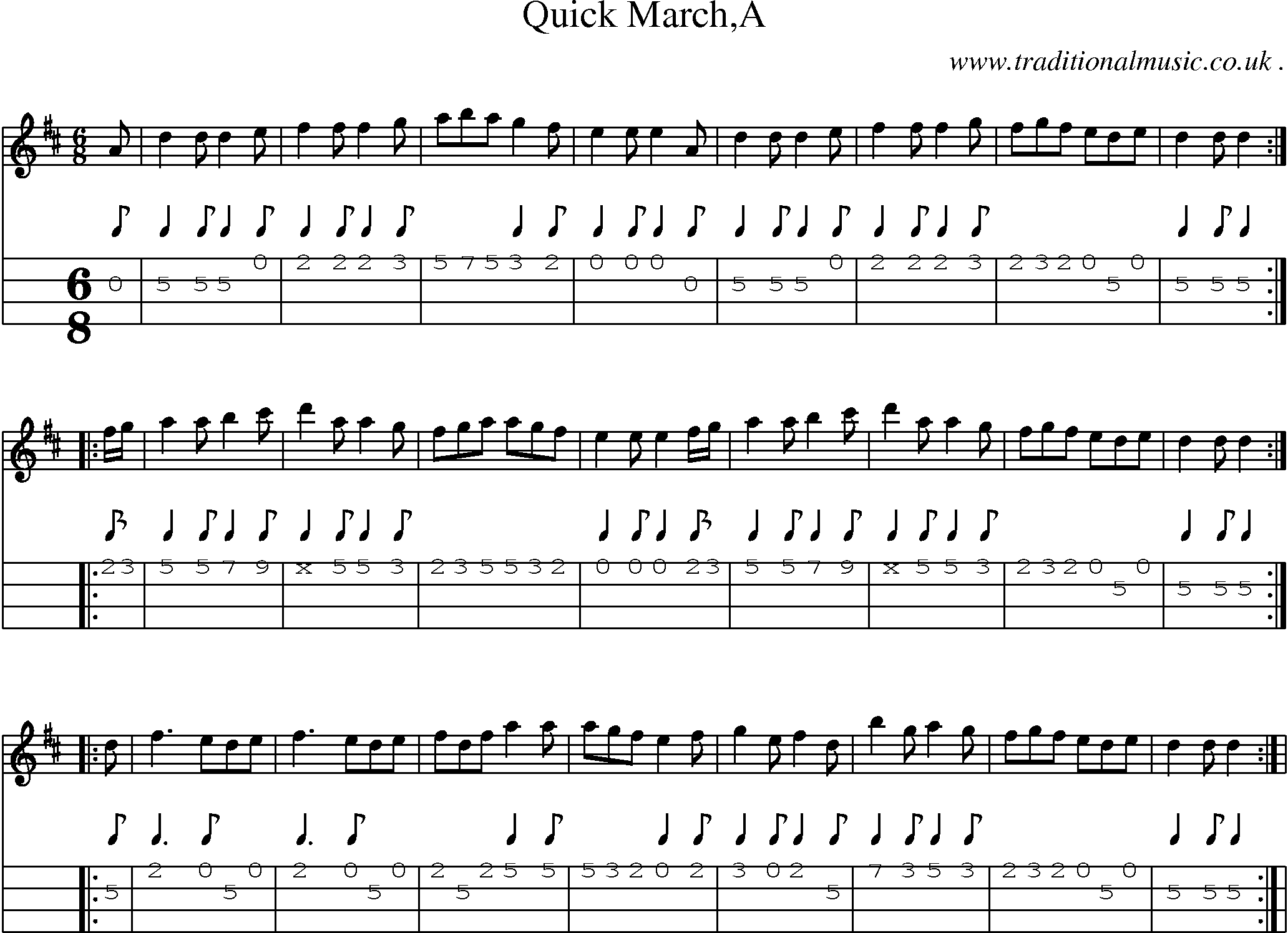Sheet-Music and Mandolin Tabs for Quick Marcha