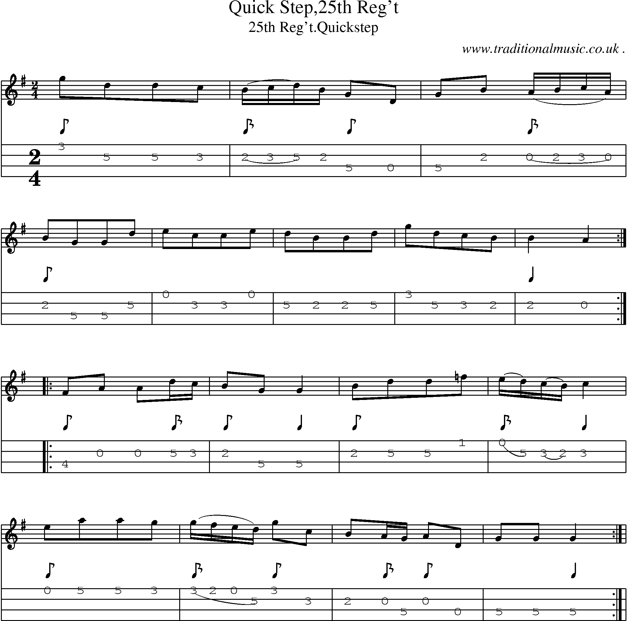 Sheet-Music and Mandolin Tabs for Quick Step25th Regt