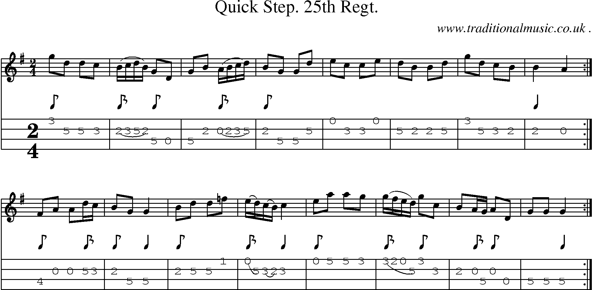 Sheet-Music and Mandolin Tabs for Quick Step 25th Regt