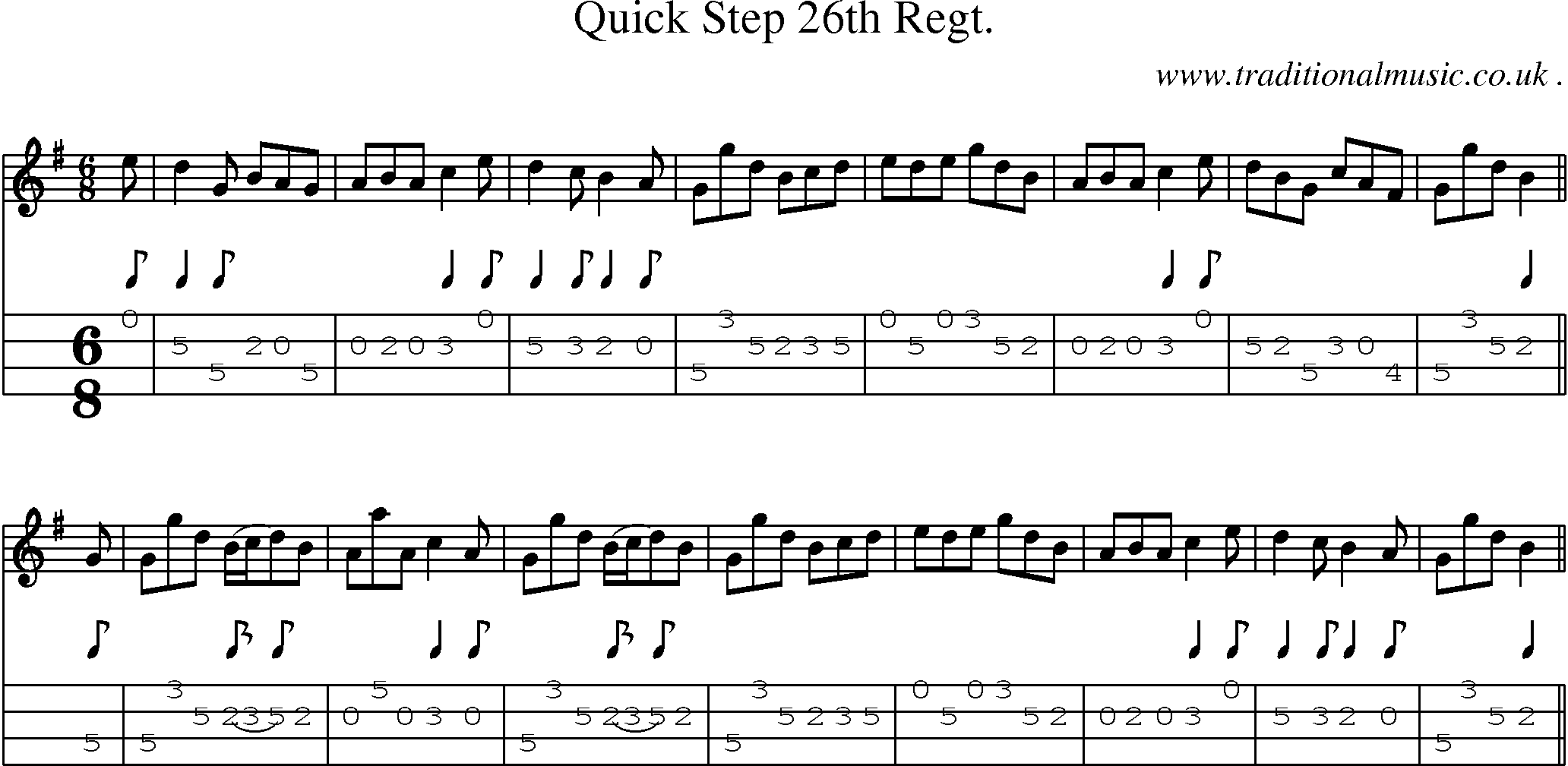 Sheet-Music and Mandolin Tabs for Quick Step 26th Regt