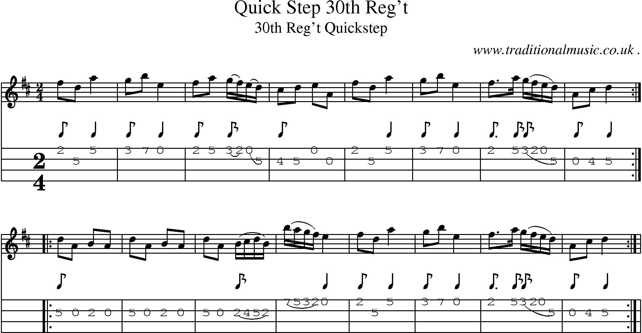 Sheet-Music and Mandolin Tabs for Quick Step 30th Reg