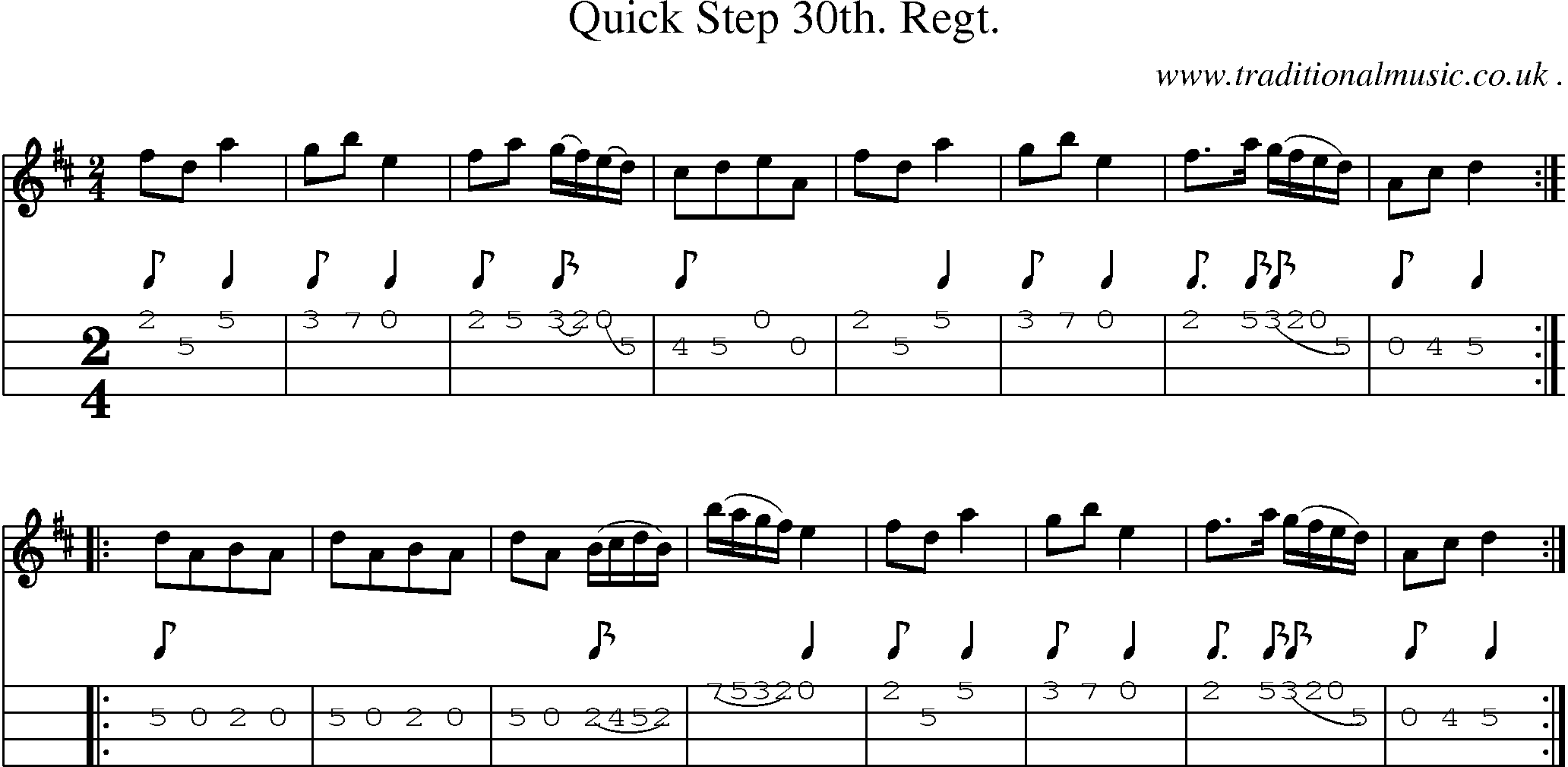 Sheet-Music and Mandolin Tabs for Quick Step 30th Regt