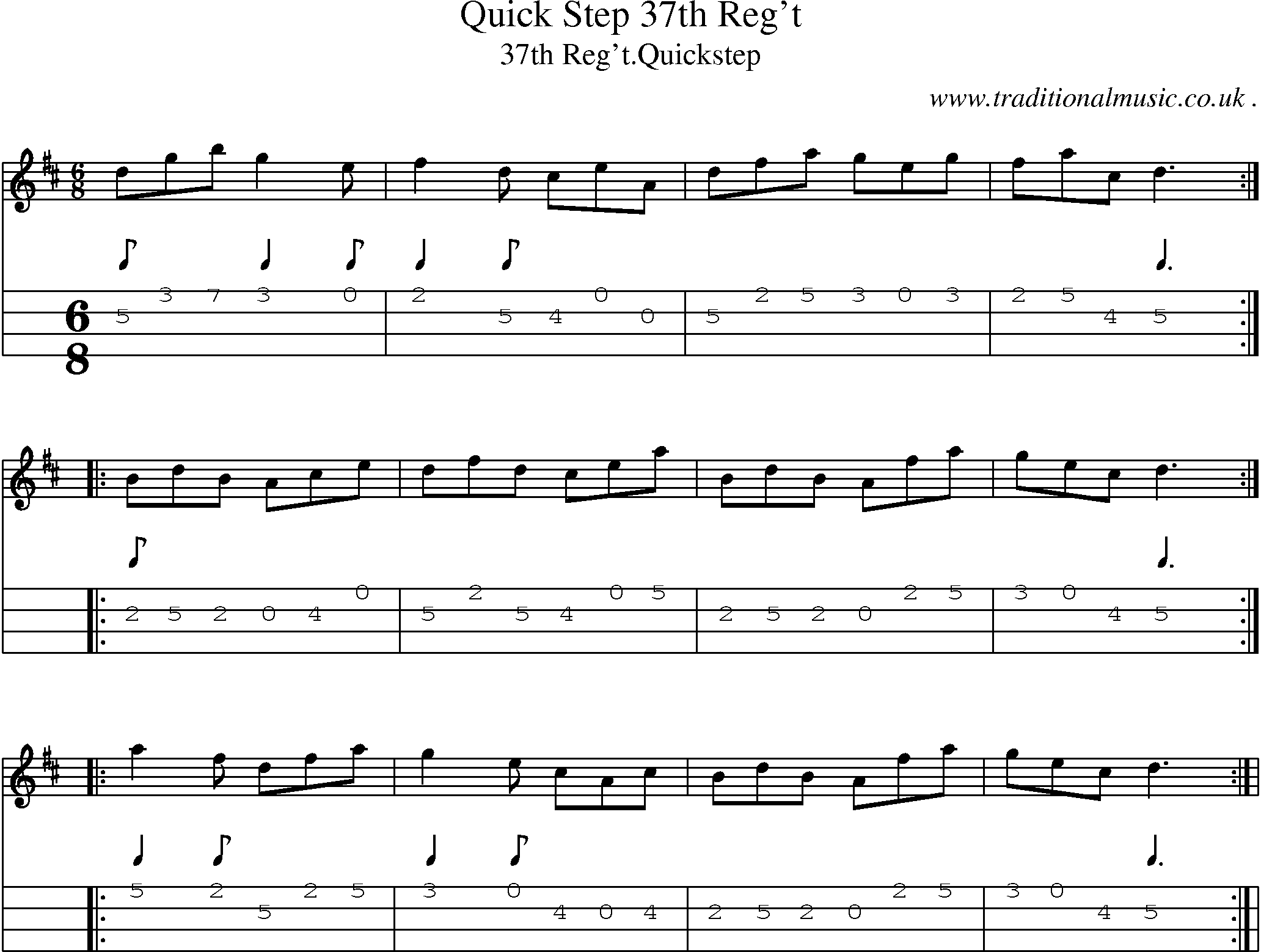 Sheet-Music and Mandolin Tabs for Quick Step 37th Reg