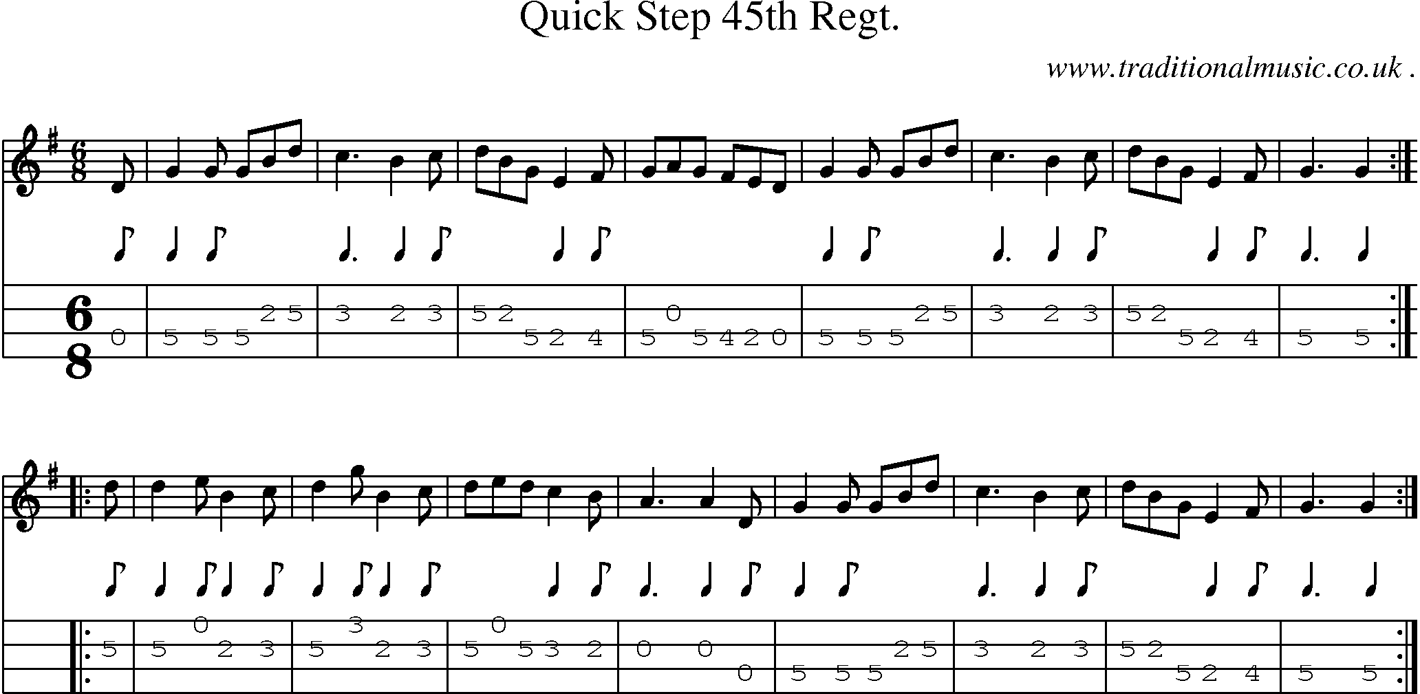 Sheet-Music and Mandolin Tabs for Quick Step 45th Regt