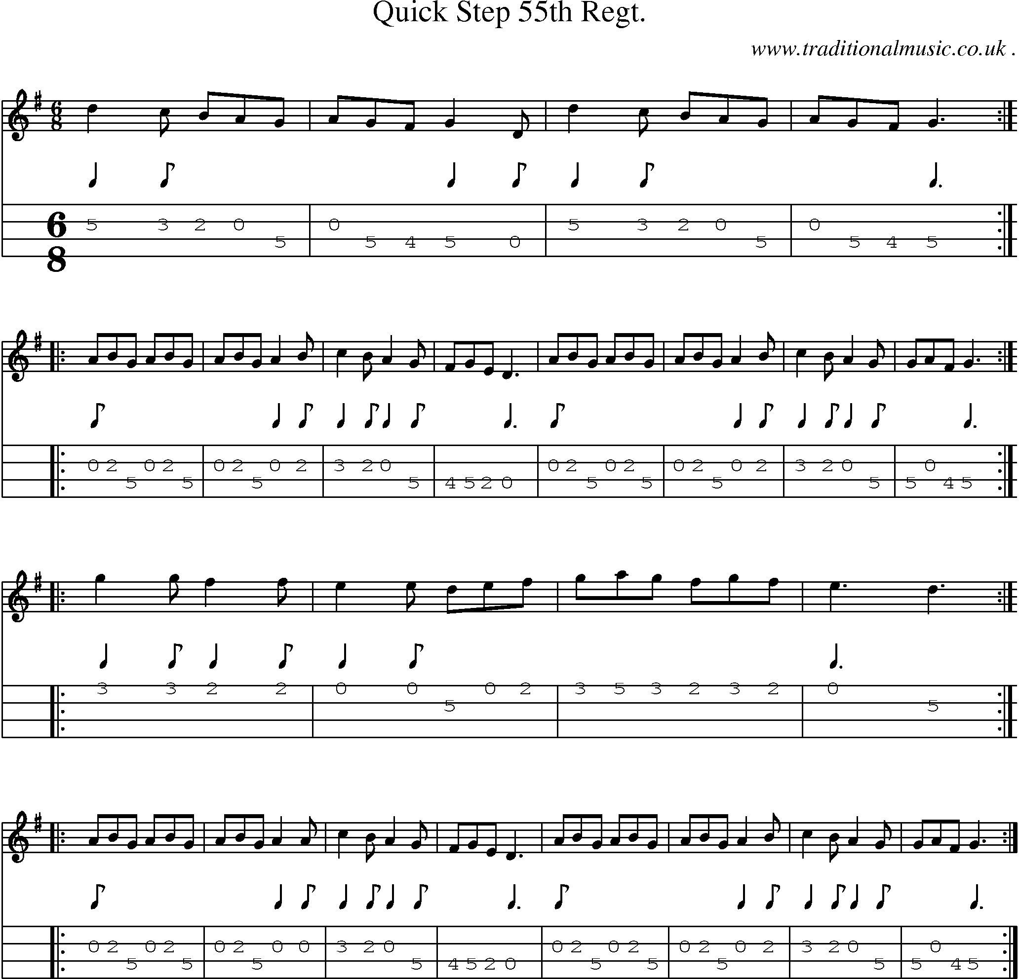 Sheet-Music and Mandolin Tabs for Quick Step 55th Regt