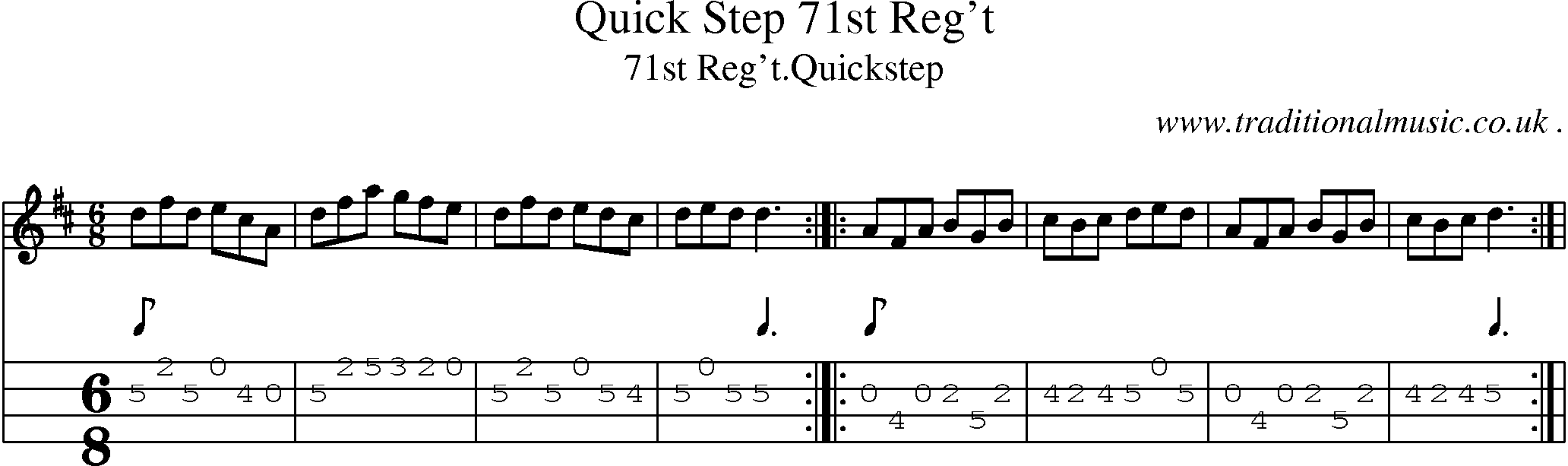 Sheet-Music and Mandolin Tabs for Quick Step 71st Reg