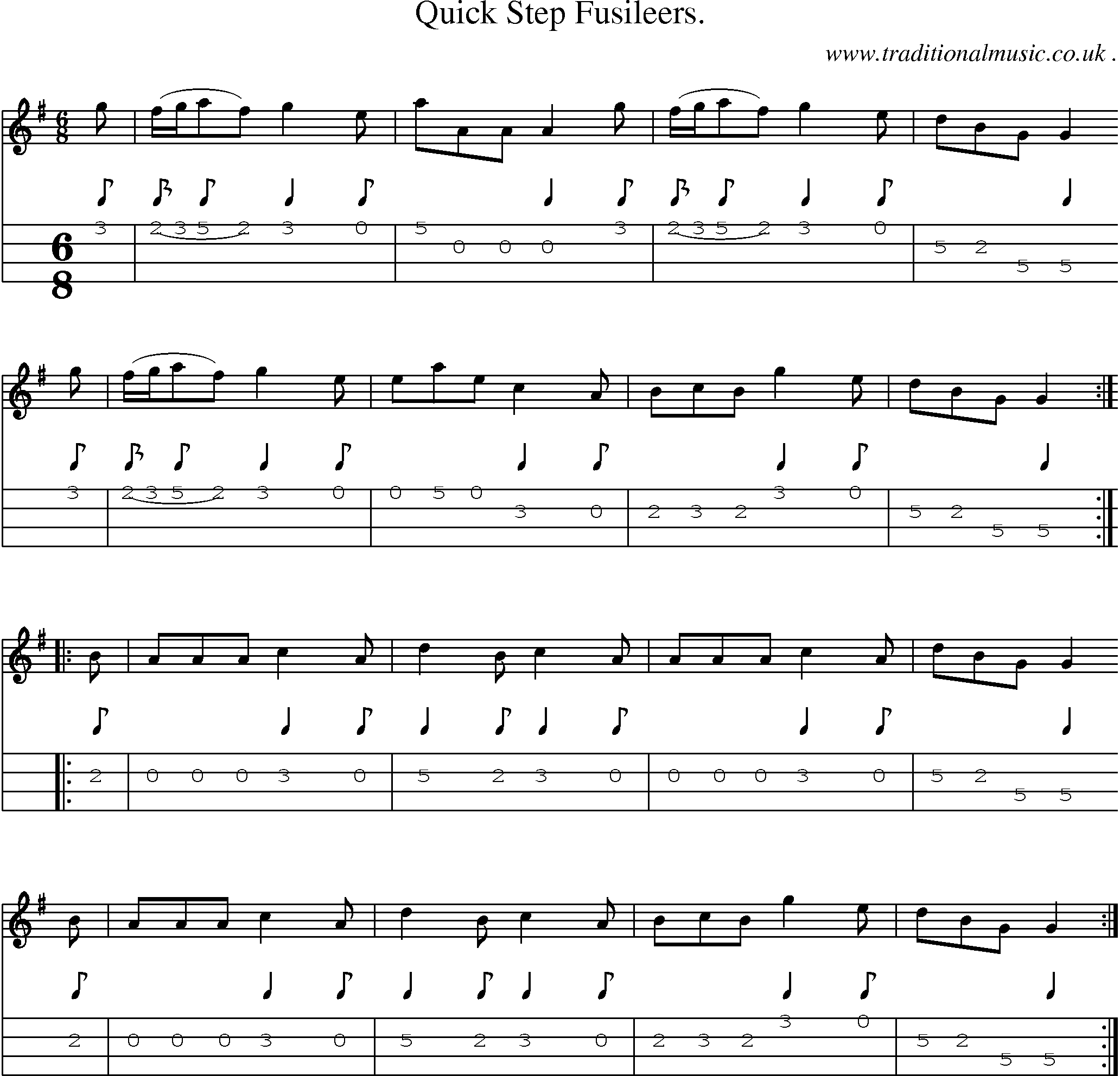 Sheet-Music and Mandolin Tabs for Quick Step Fusileers