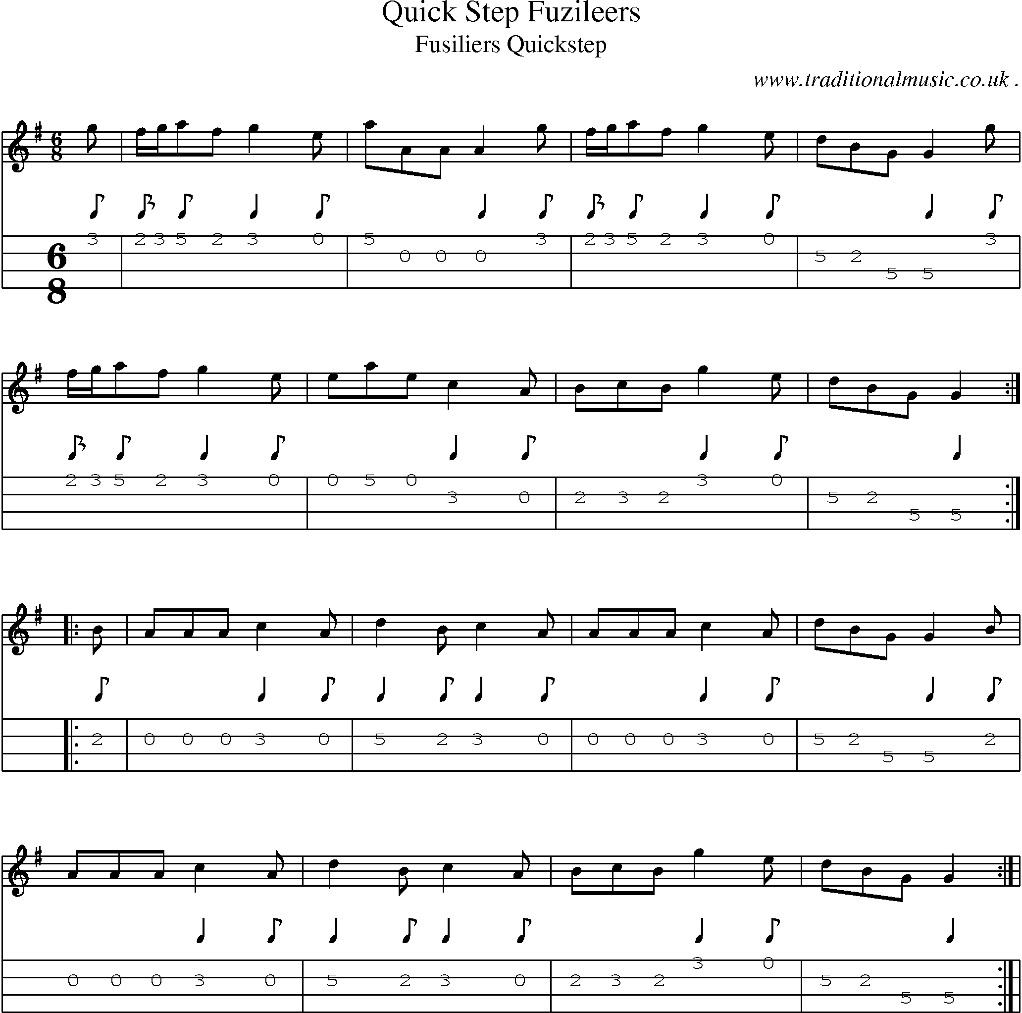 Sheet-Music and Mandolin Tabs for Quick Step Fuzileers