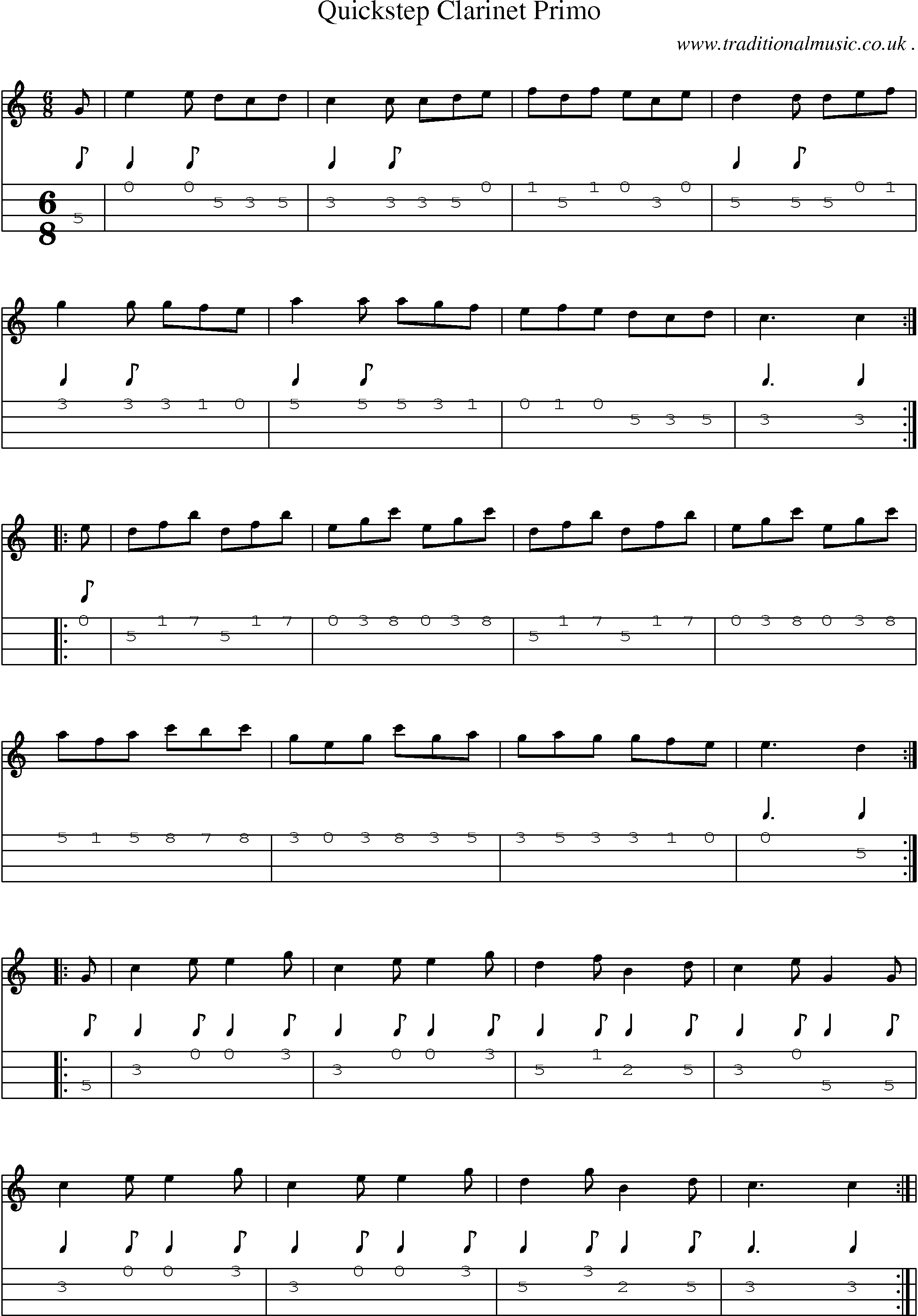 Sheet-Music and Mandolin Tabs for Quickstep Clarinet Primo
