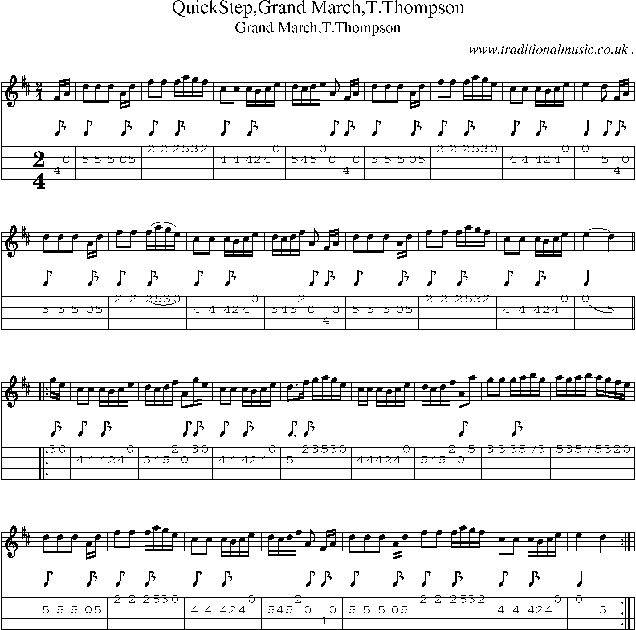 Sheet-Music and Mandolin Tabs for Quickstepgrand Marchtthompson