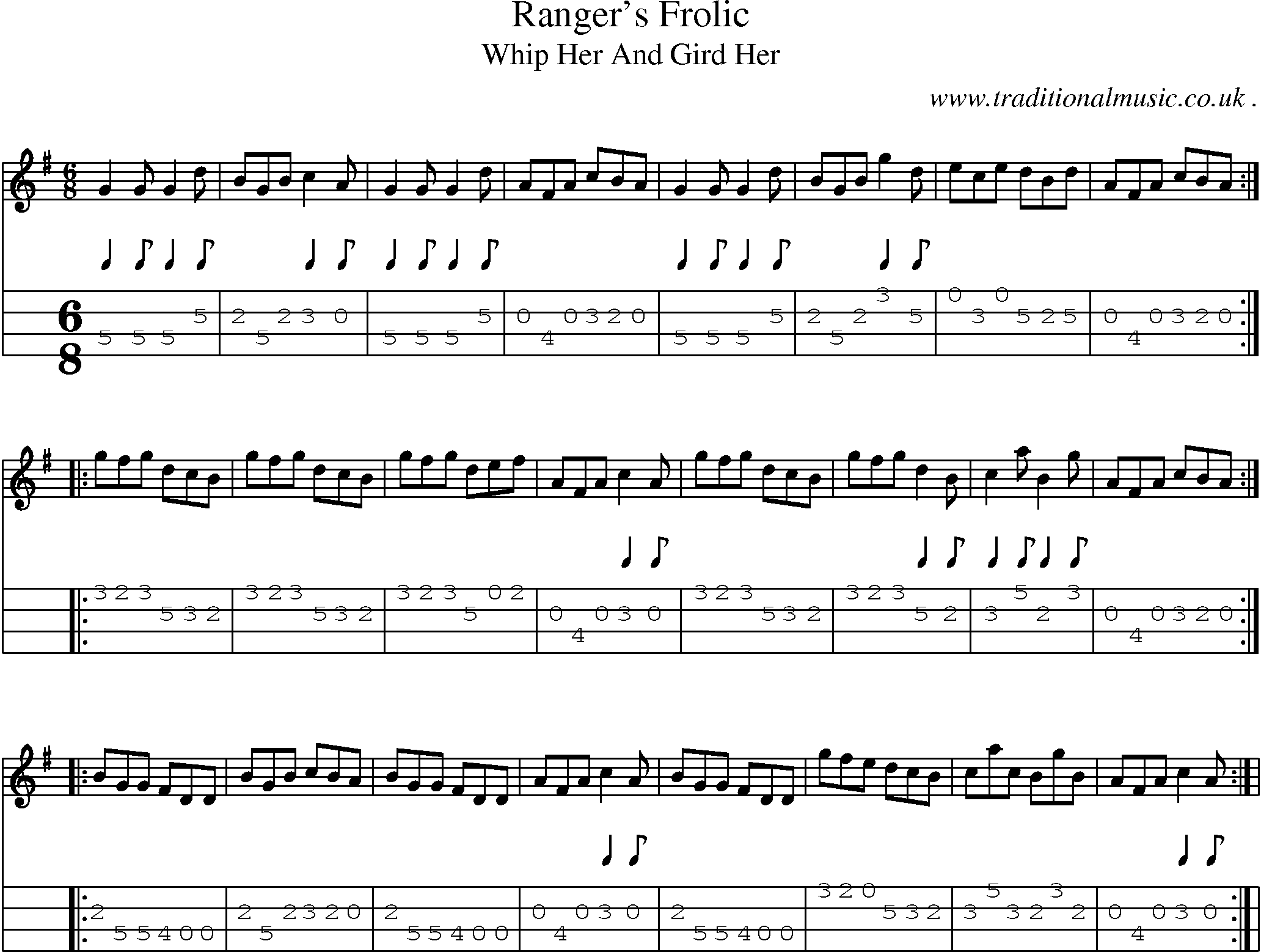 Sheet-Music and Mandolin Tabs for Rangers Frolic
