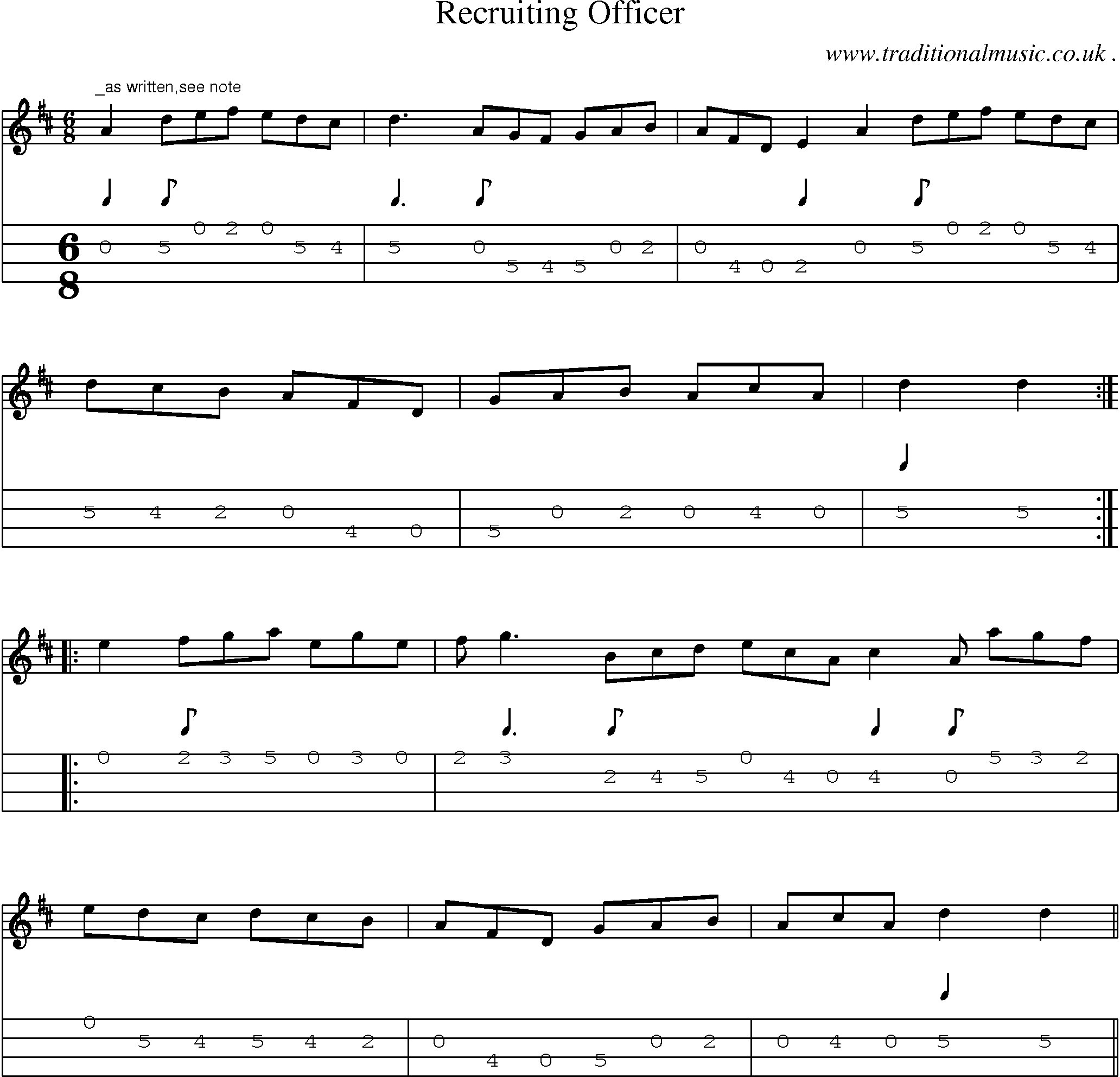 Sheet-Music and Mandolin Tabs for Recruiting Officer