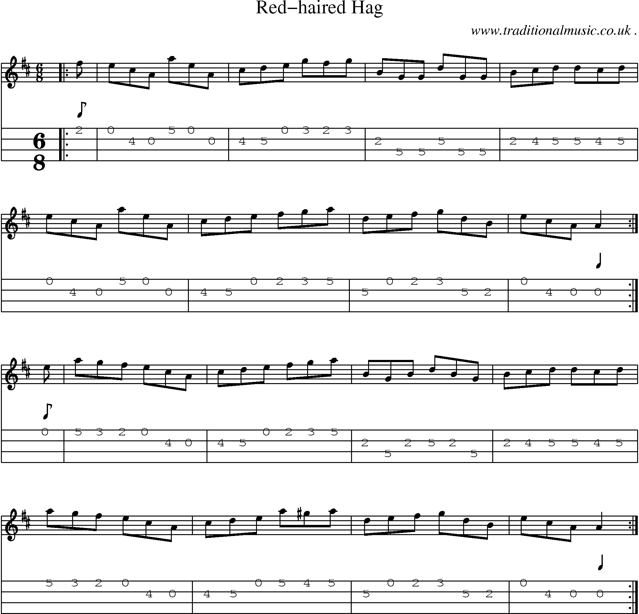 Sheet-Music and Mandolin Tabs for Red-haired Hag